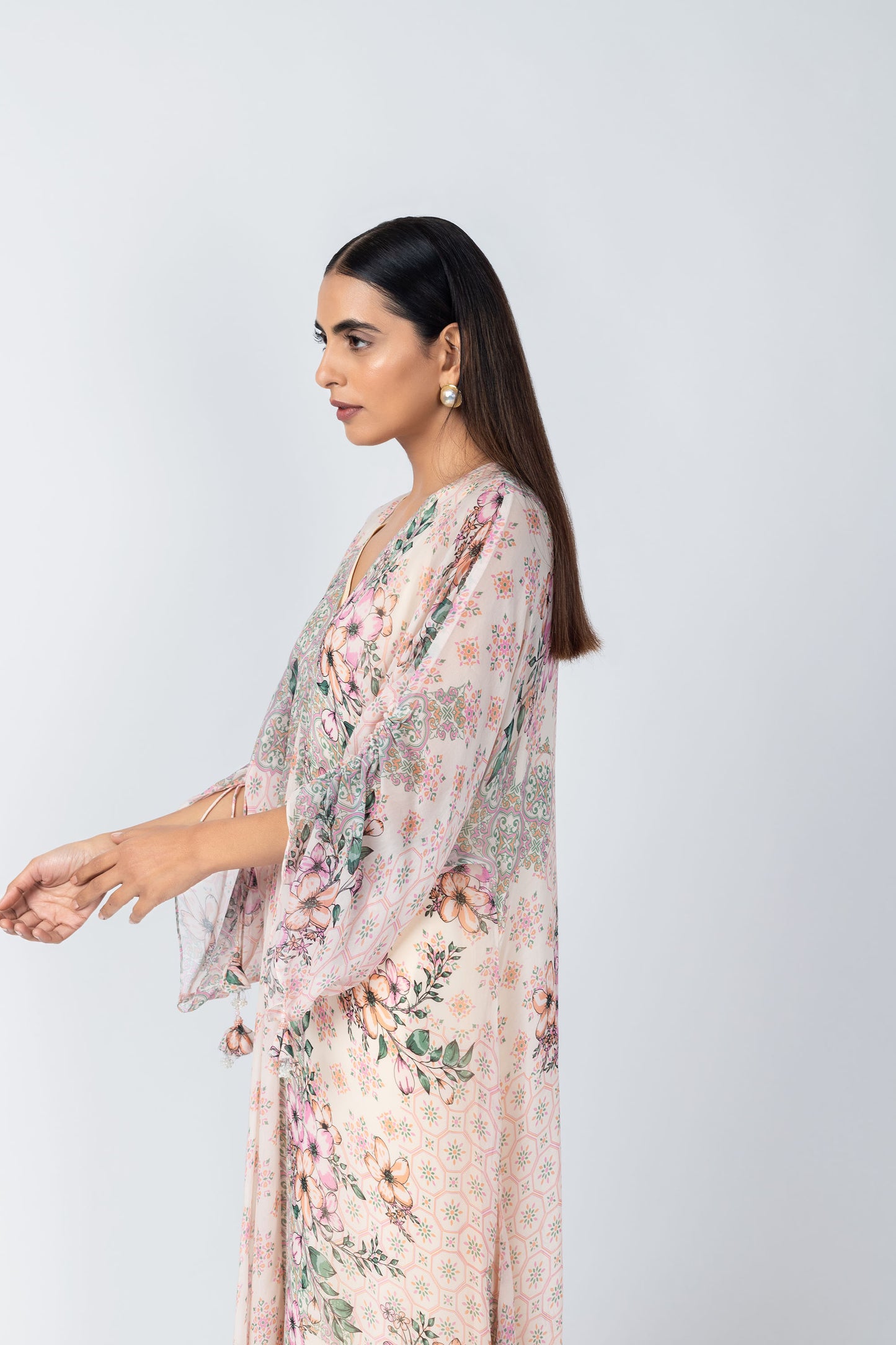 Tabu V Neck Floral Kaftan Ensemble with Pants