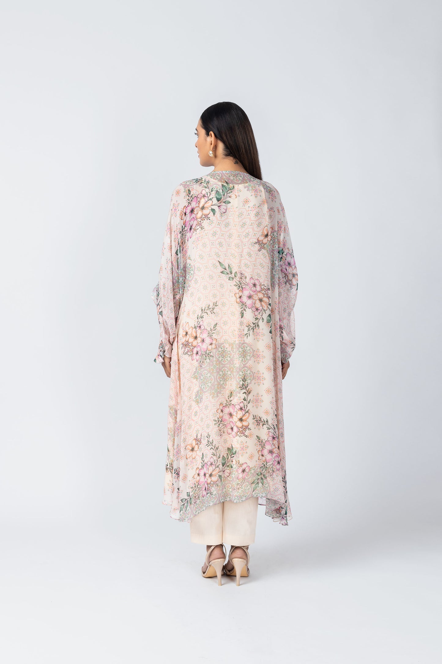 Tabu V Neck Floral Kaftan Ensemble with Pants