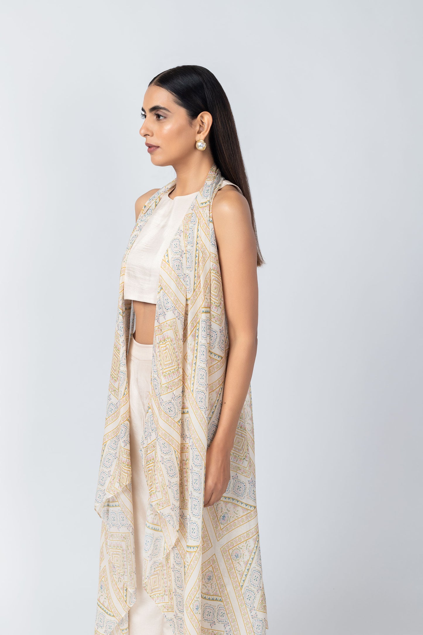 Taara Ivory Silk Ensemble with Printed Organza Jacket & Palazzo
