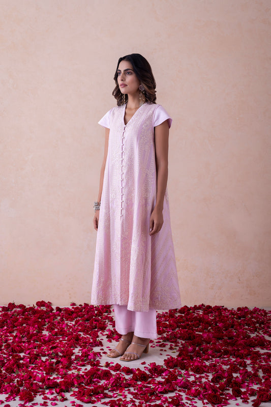Sukoon Ethereal Blush Handcrafted Chanderi Set