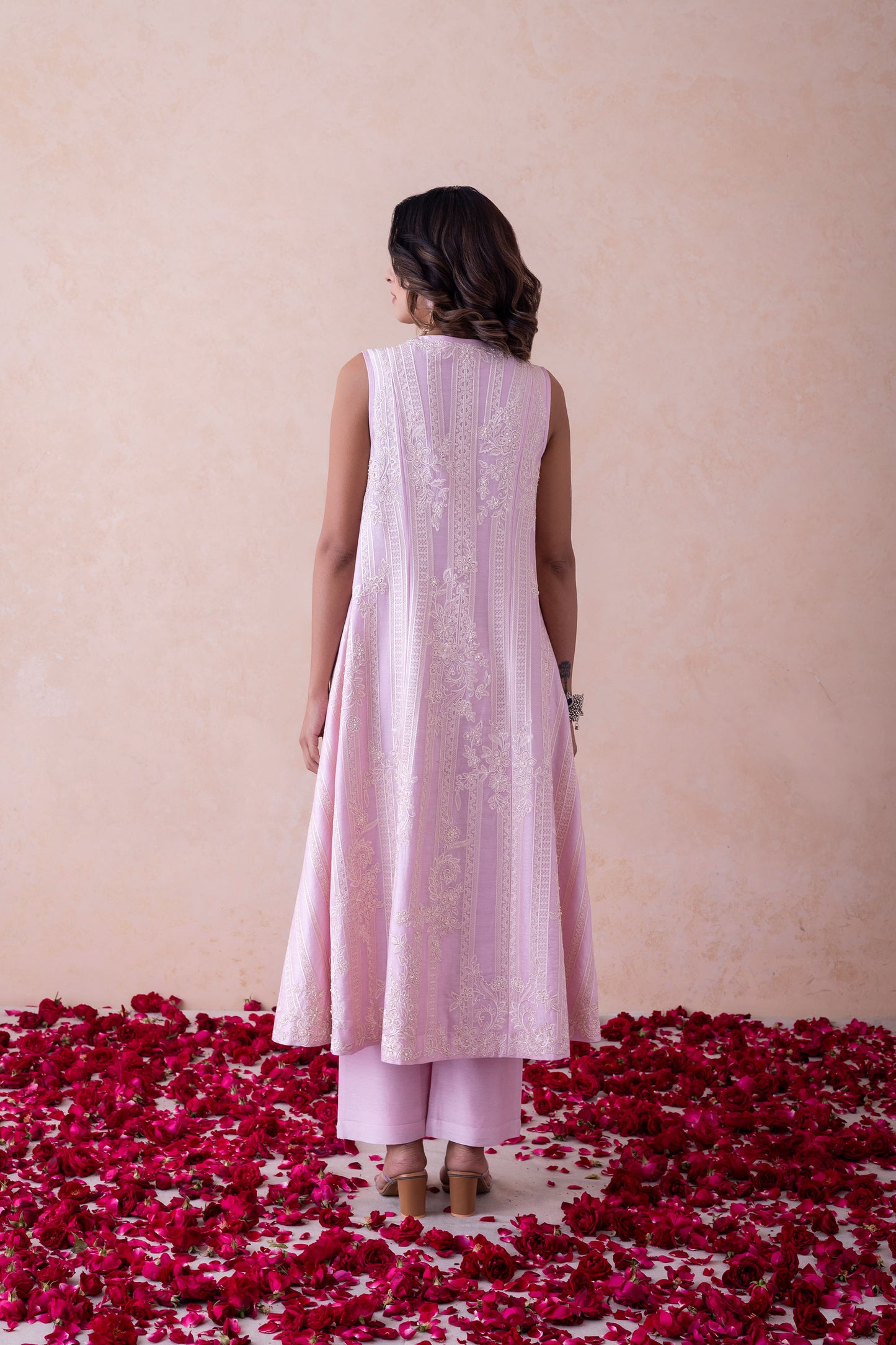 Sukoon Ethereal Blush Handcrafted Chanderi Set (Sleeveless)