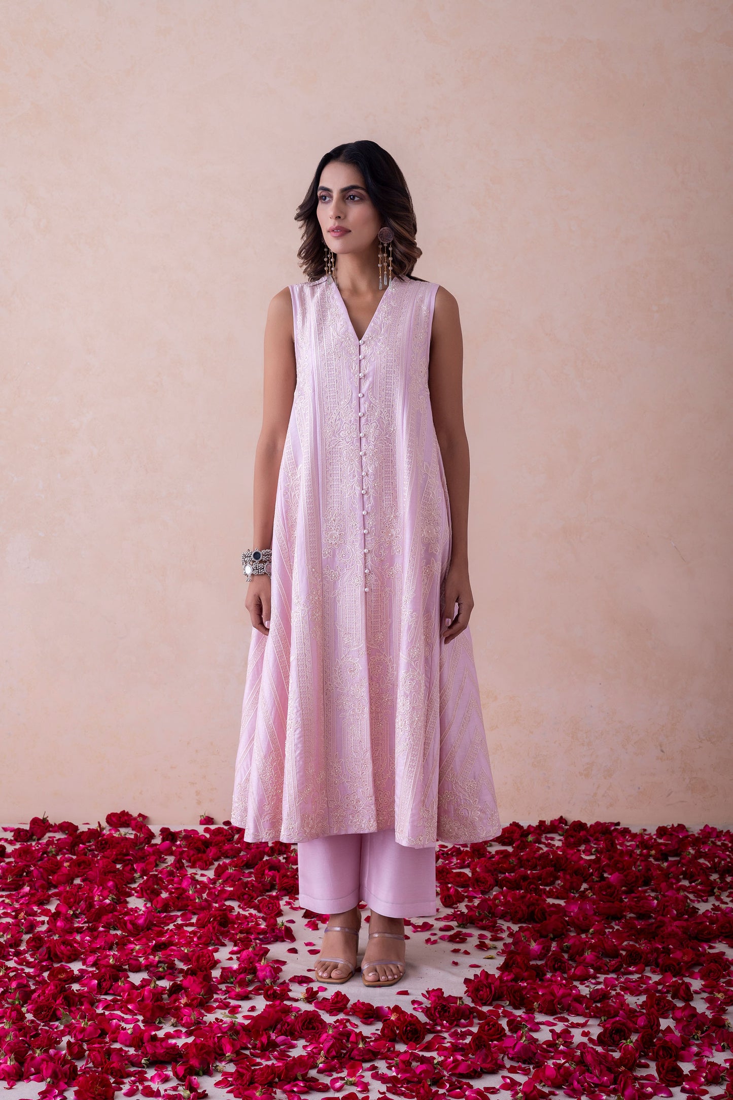 Sukoon Ethereal Blush Handcrafted Chanderi Set (Sleeveless)