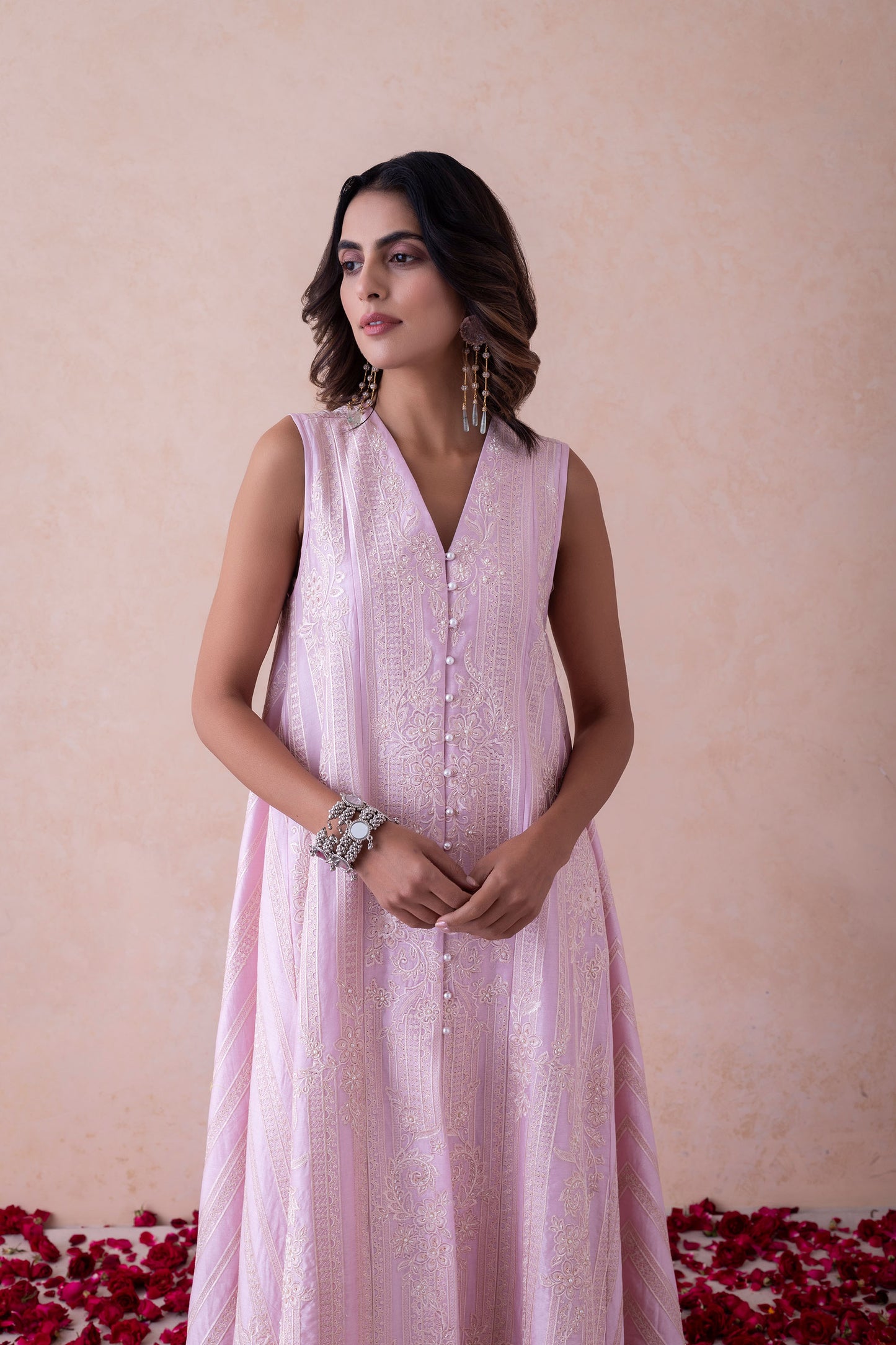 Sukoon Ethereal Blush Handcrafted Chanderi Set (Sleeveless)