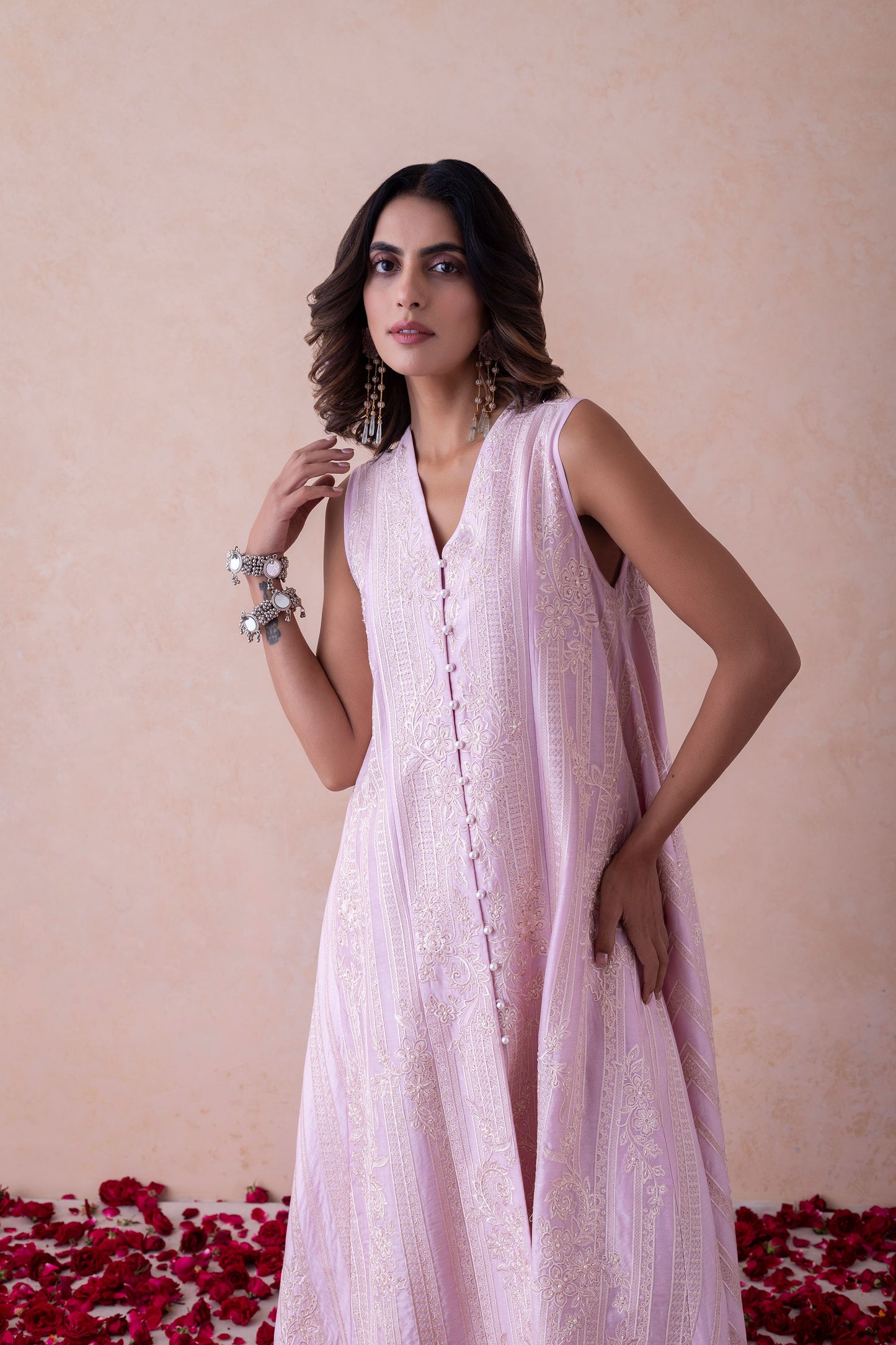 Sukoon Ethereal Blush Handcrafted Chanderi Set (Sleeveless)