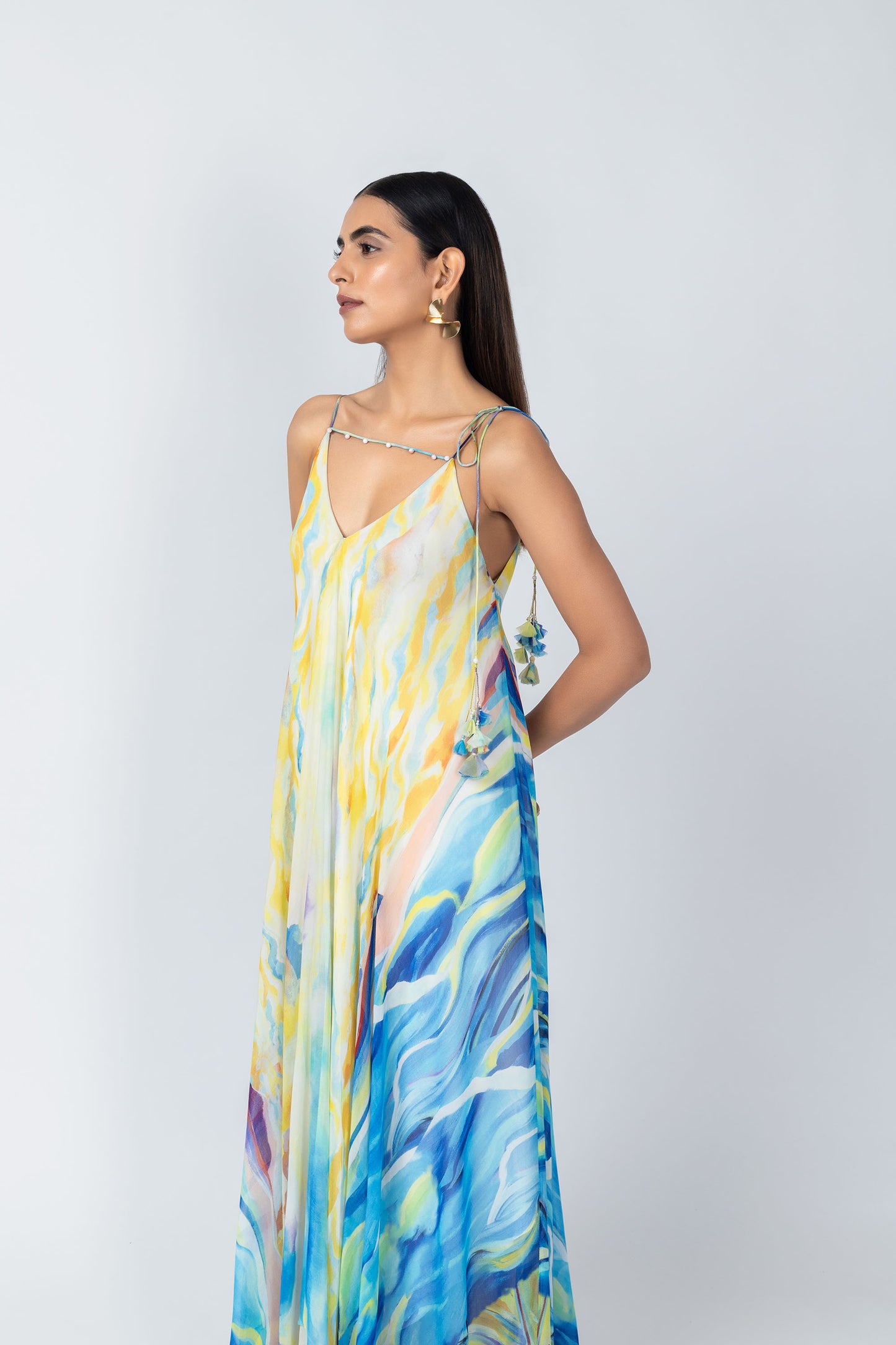 Sky Hand-Painted A-Line Tunic & Ivory Pencil Pants