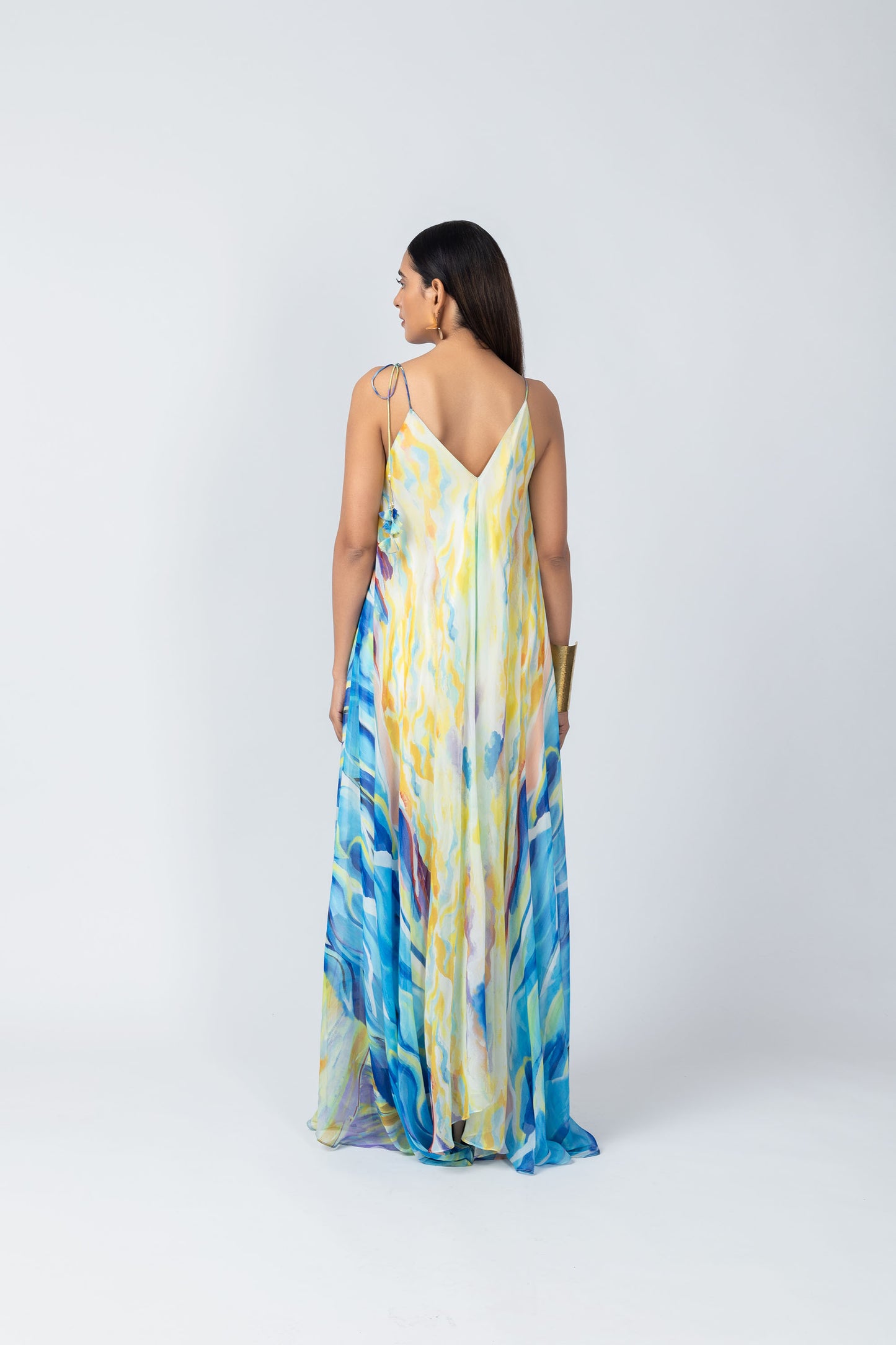 Sky Hand-Painted A-Line Tunic & Ivory Pencil Pants