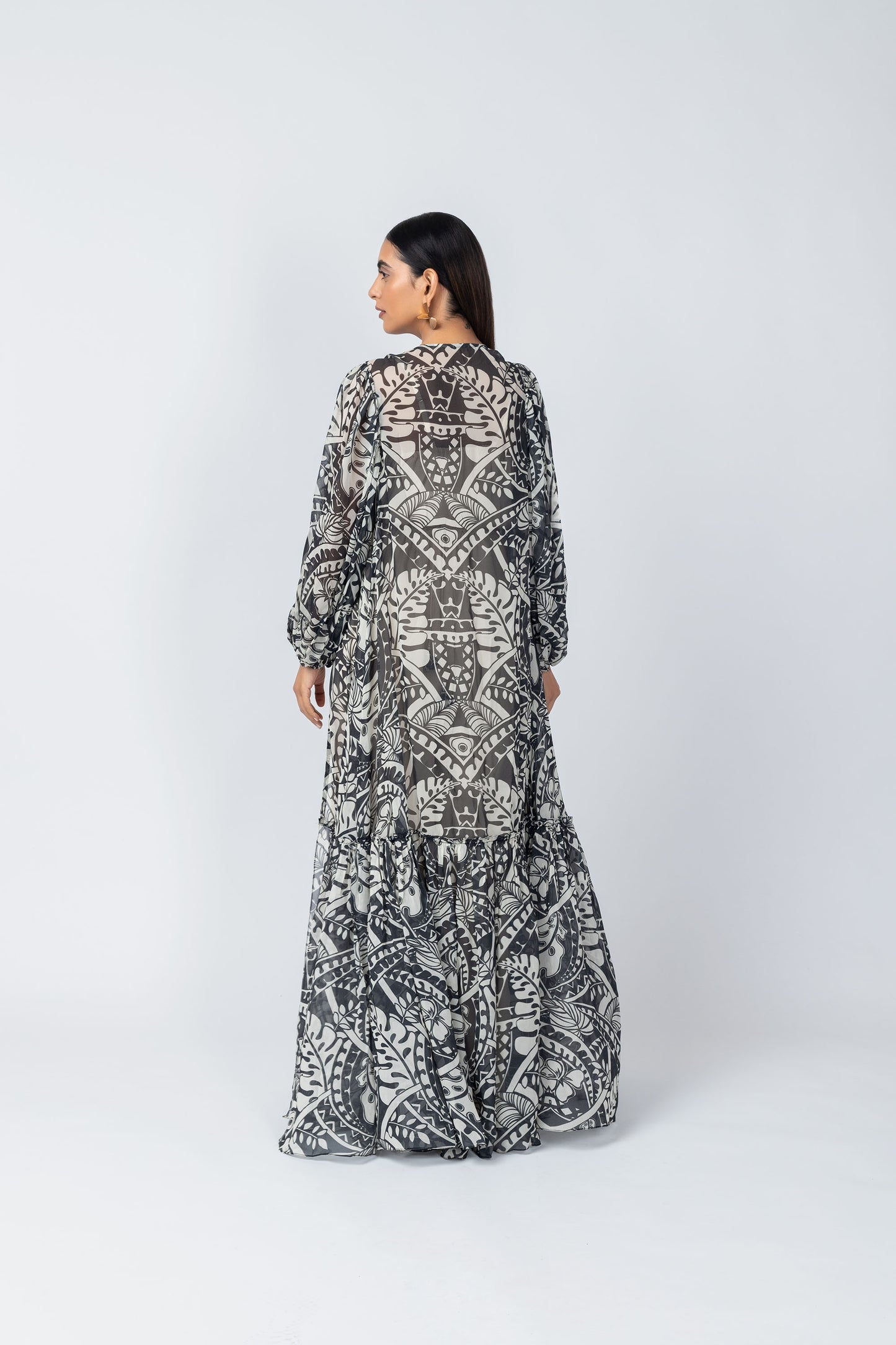 Qala Geometric Motif Jumpsuit with Flowy Printed Jacket