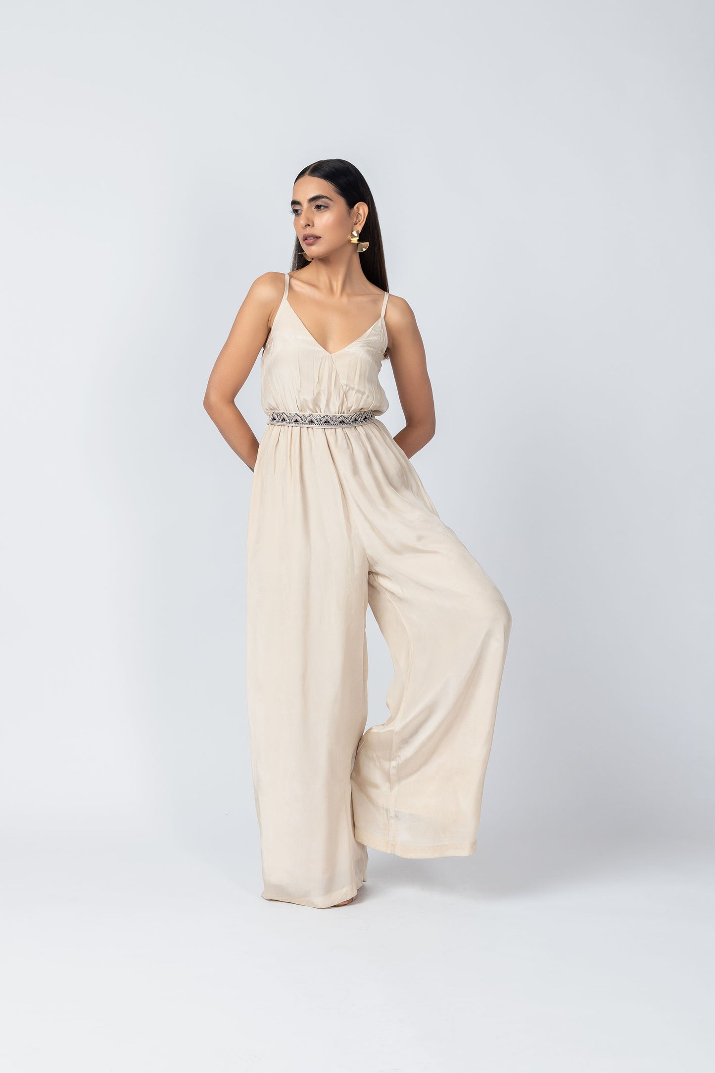 Qala Geometric Motif Jumpsuit with Flowy Printed Jacket