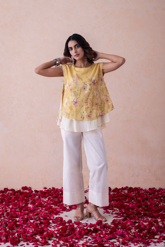 Mrigya Top Floral Yellow A-Line Top