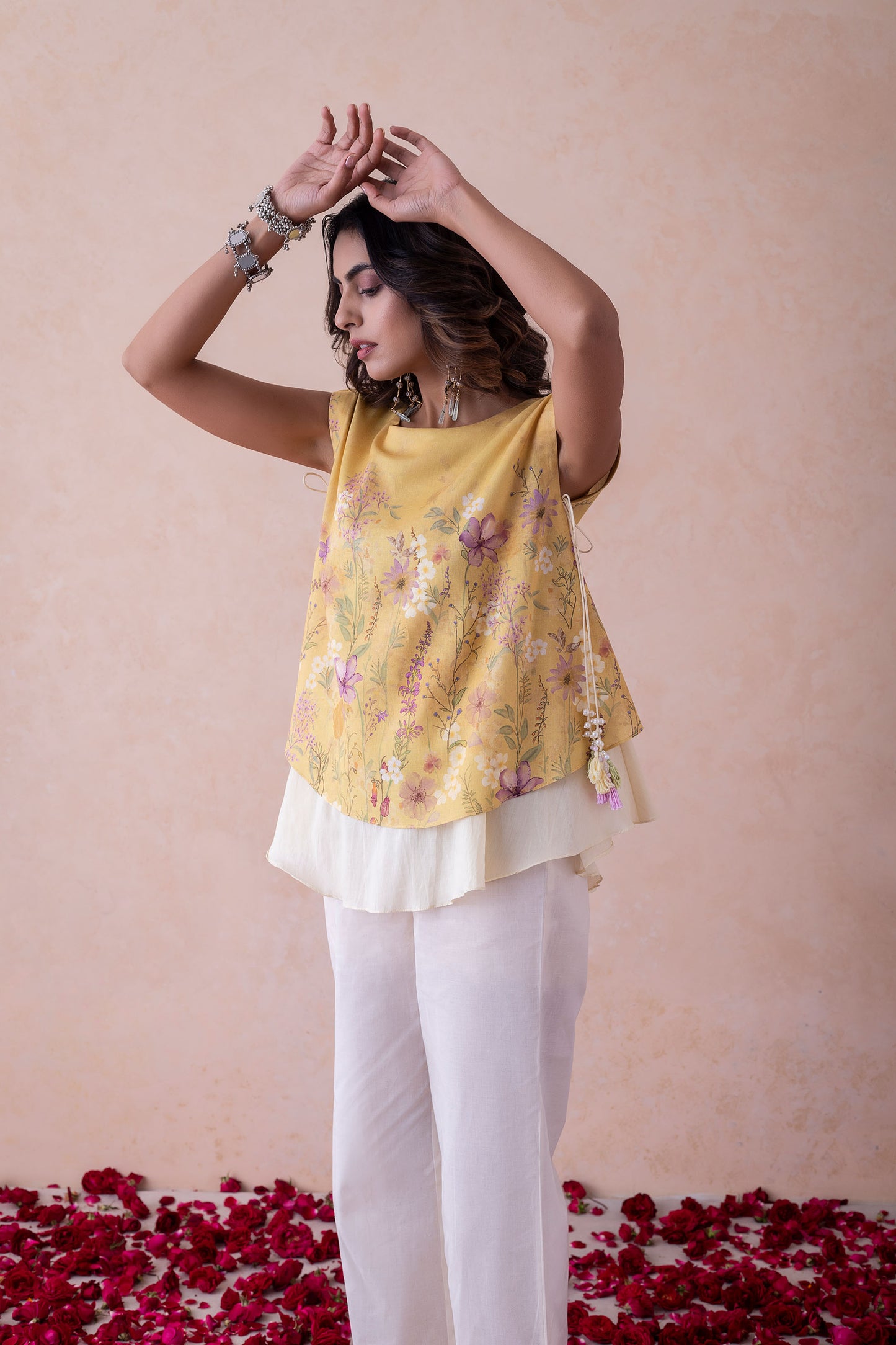 Mrigya Top Floral Yellow A-Line Top