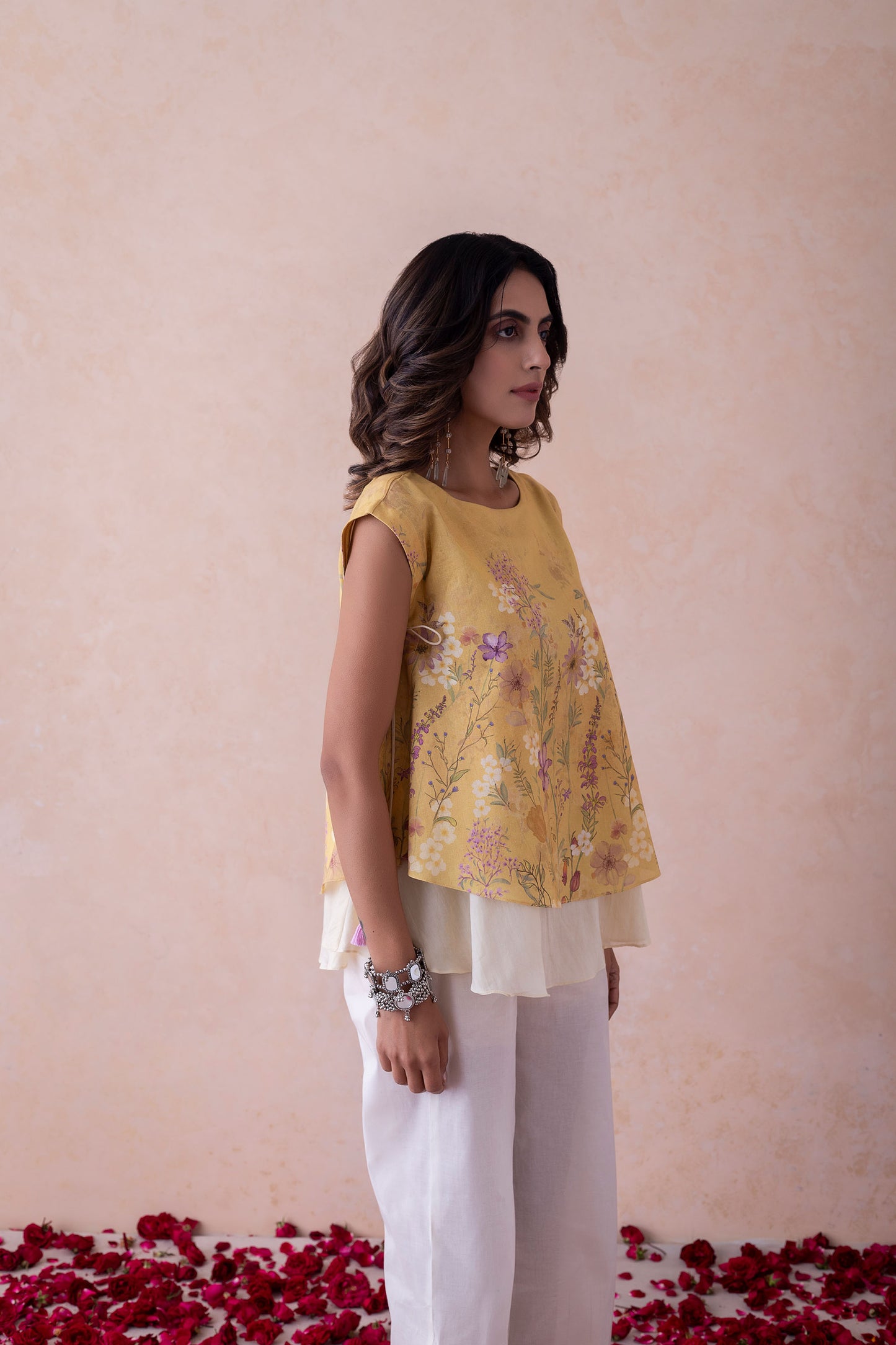 Mrigya Top Floral Yellow A-Line Top