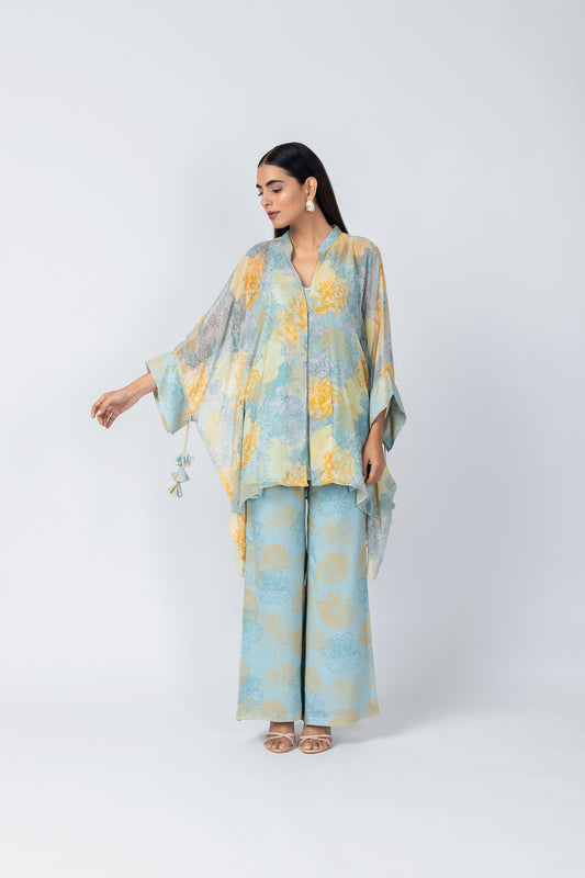 Nyra Blue & Yellow Floral Printed Co-ord Set