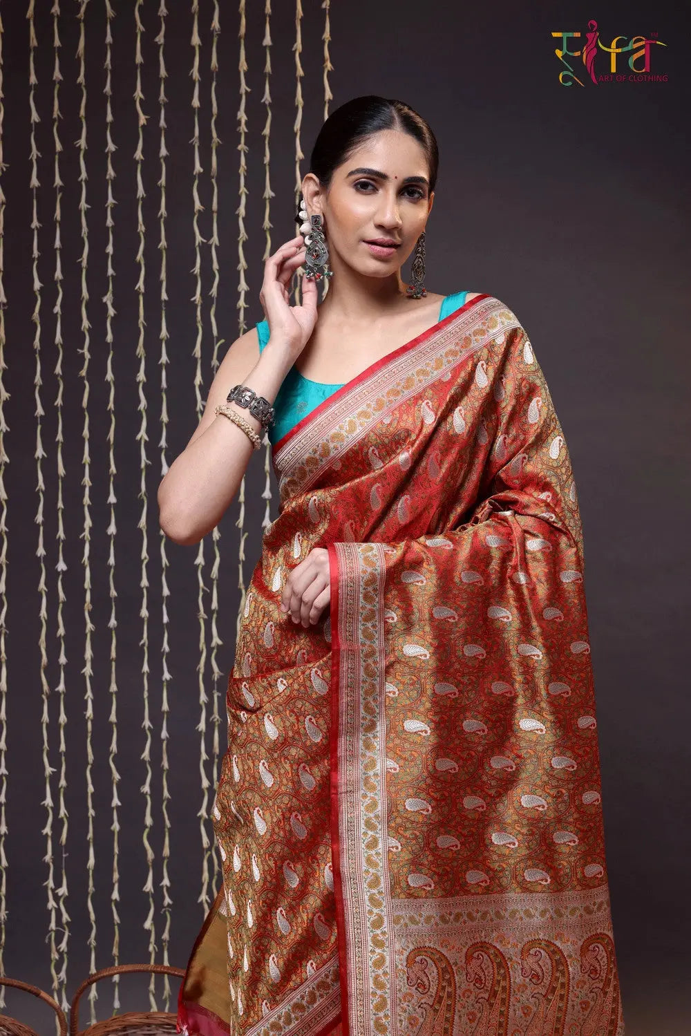 Handloom Orange Pure Silk Tanchoi Banarasi Saree With Zari