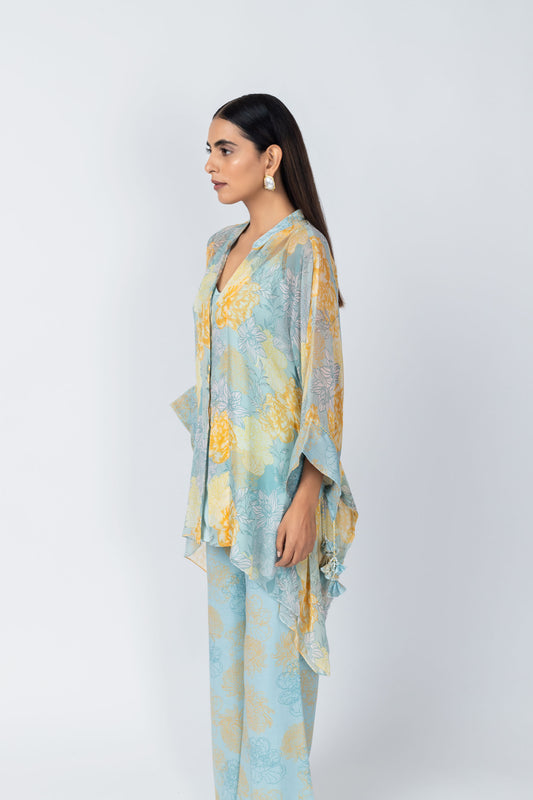 Nyra Blue & Yellow Floral Printed Co-ord Set