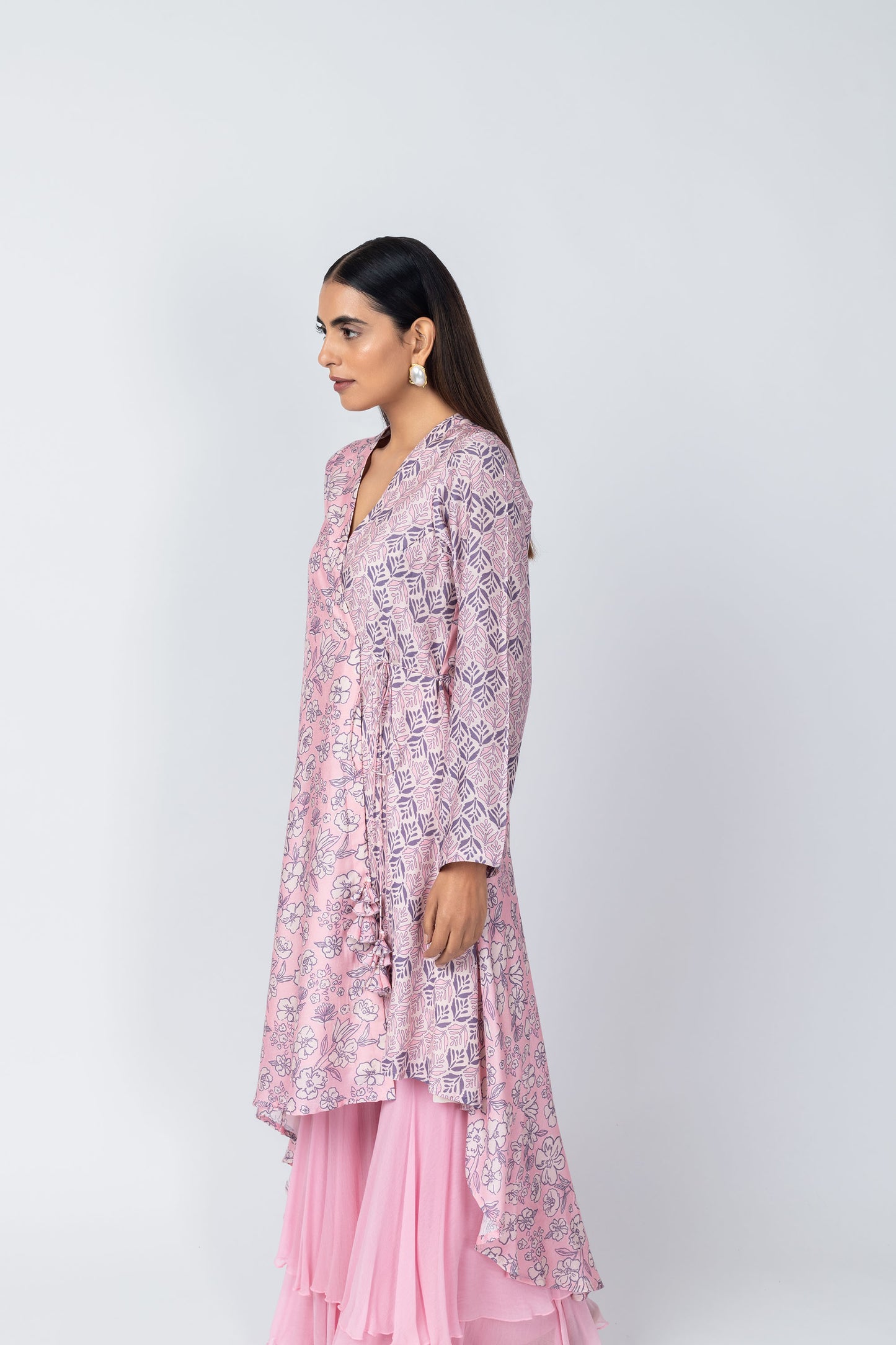 Saba Wrap Asymmetric Printed Kurta with Baby Pink Sharara