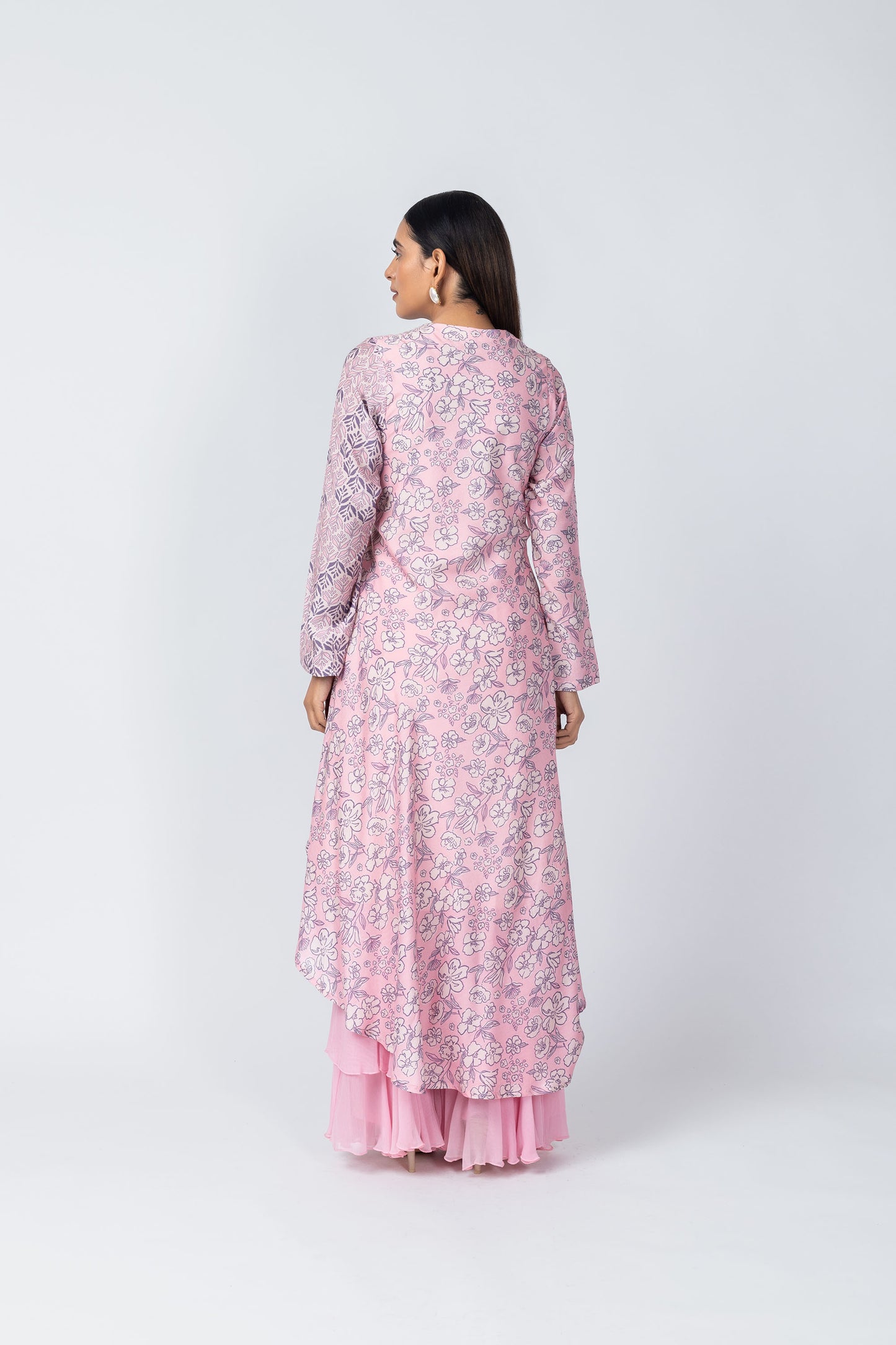 Saba Wrap Asymmetric Printed Kurta with Baby Pink Sharara