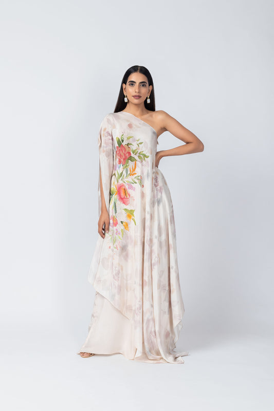 Afreen Flowy Floral Tunic & Ivory Palazzo Set