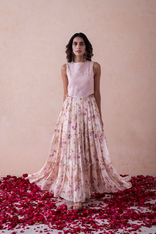 Meher Whimsical Bloom - Schiffli Organza Ensemble