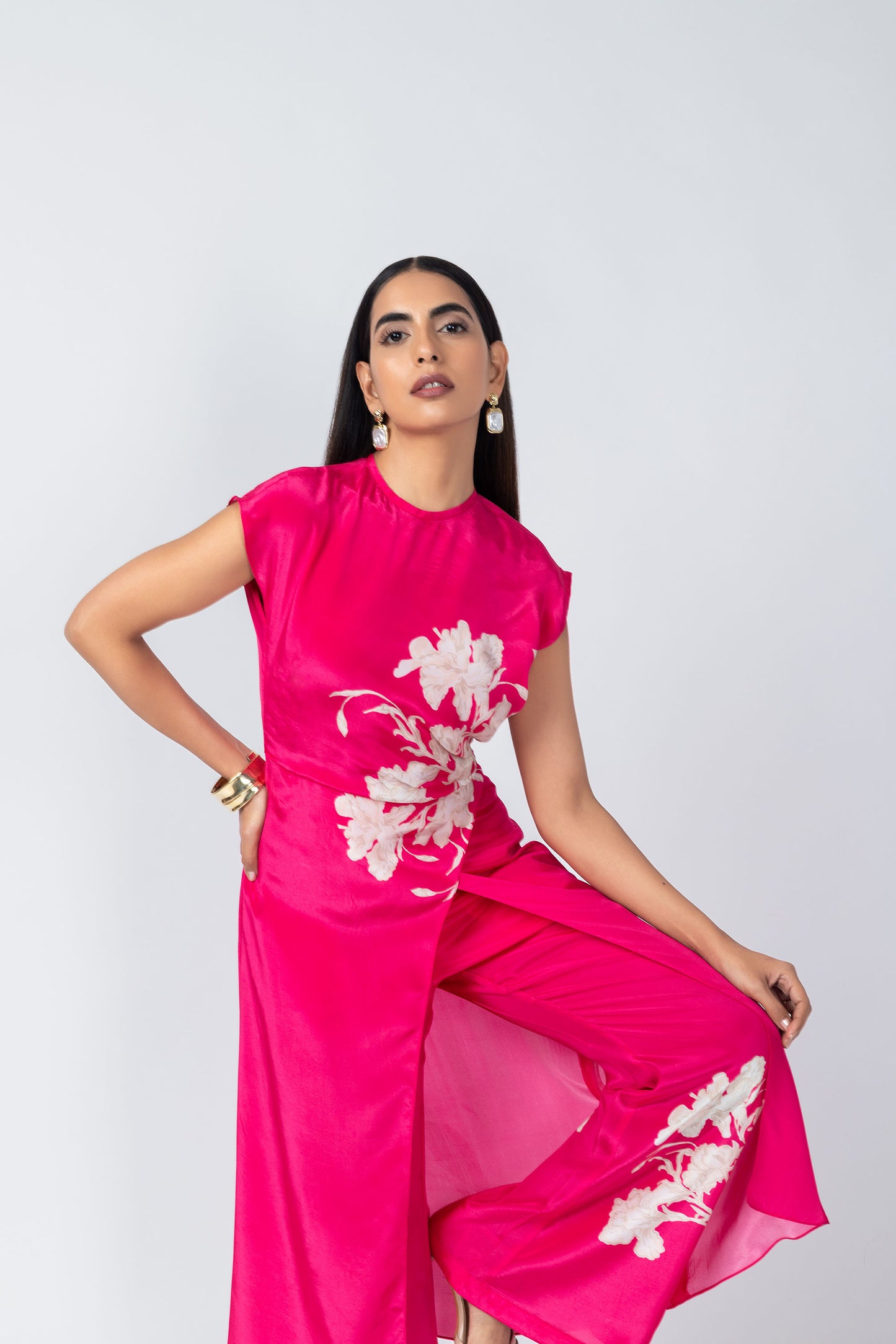 Alia Hot Pink Crepe Tunic with Pencil Pants