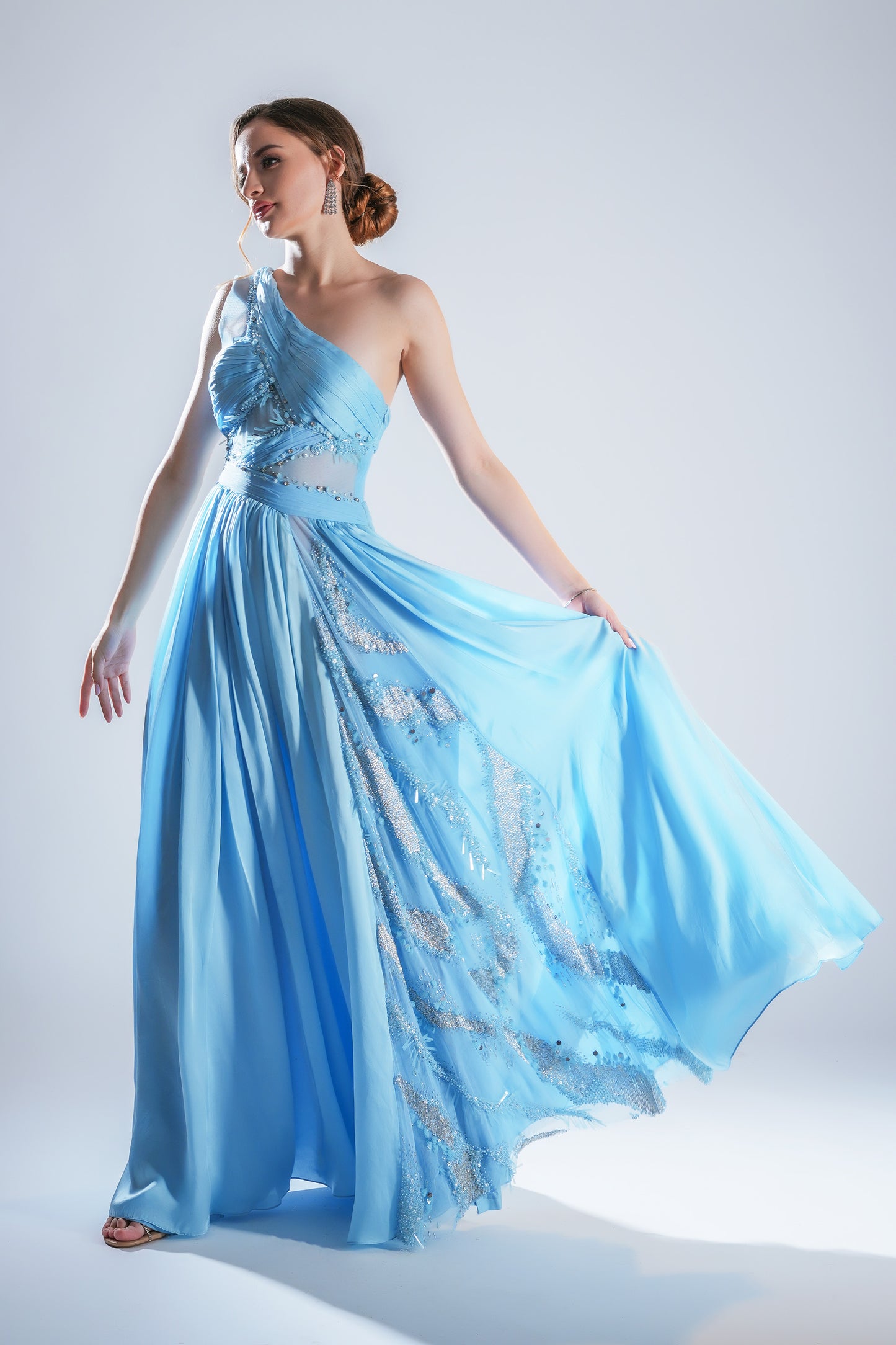 Azuring Mist Ice Blue Tulle Designer Gown