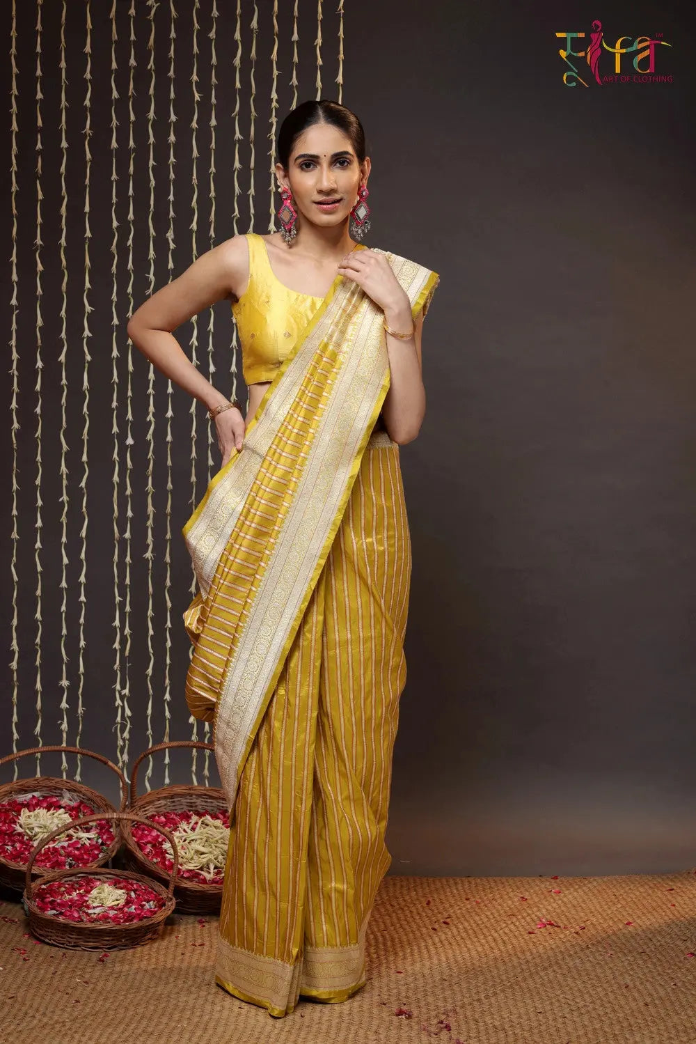 Tuscany Yellow Pure Silk Brocade Banarasi Saree