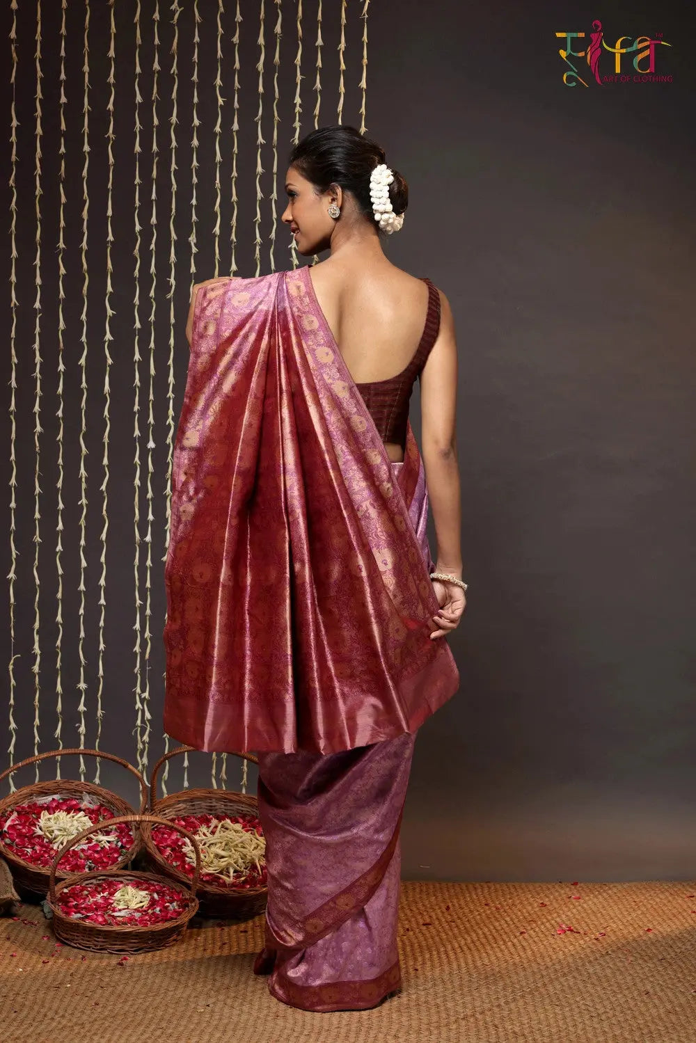 Purple Handloom Pure Silk Tanchoi Banarasi Saree