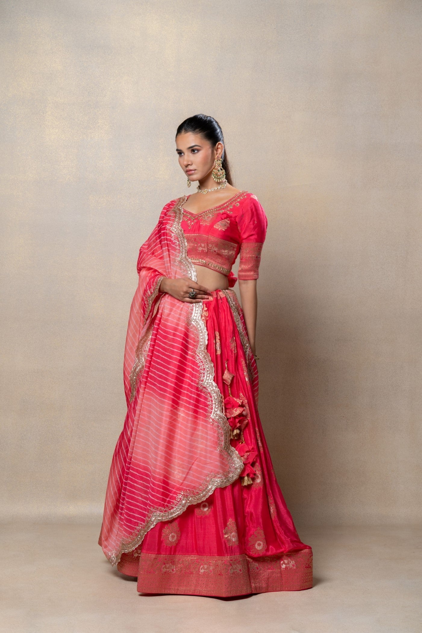 Neon pink soft silk lehenga set