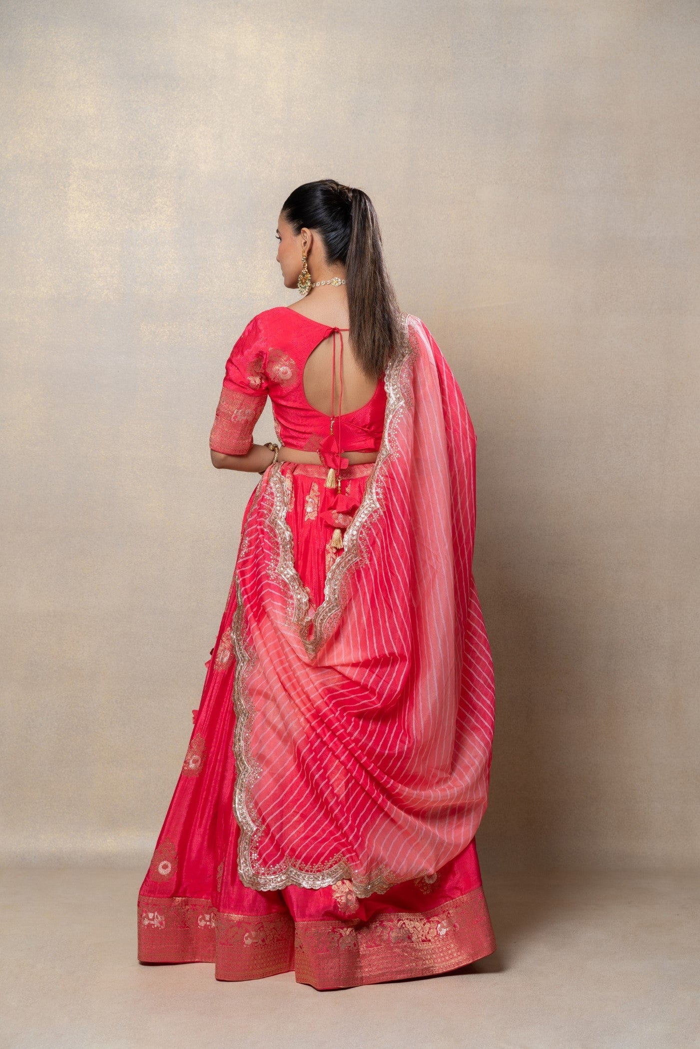 Neon pink soft silk lehenga set