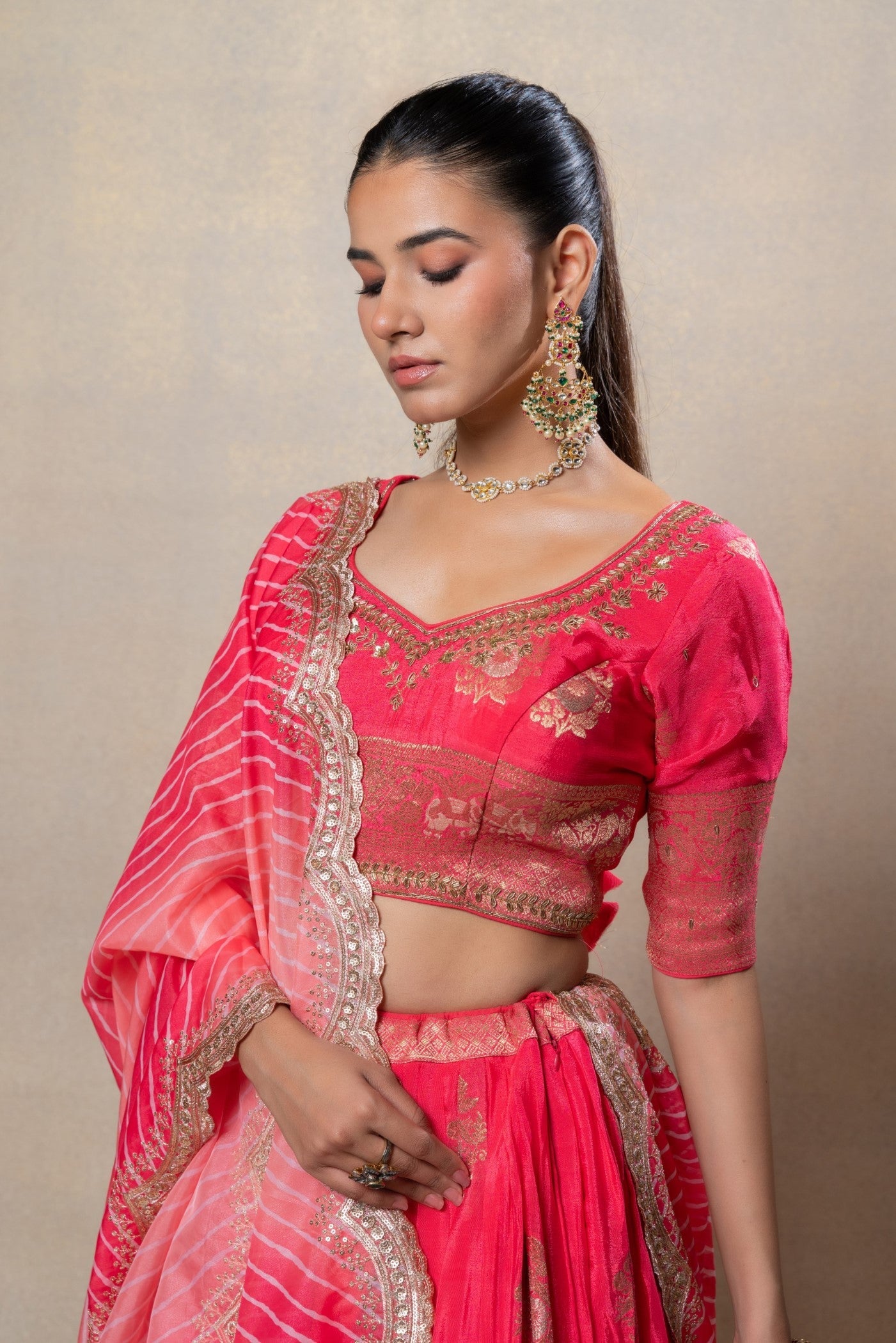 Neon pink soft silk lehenga set