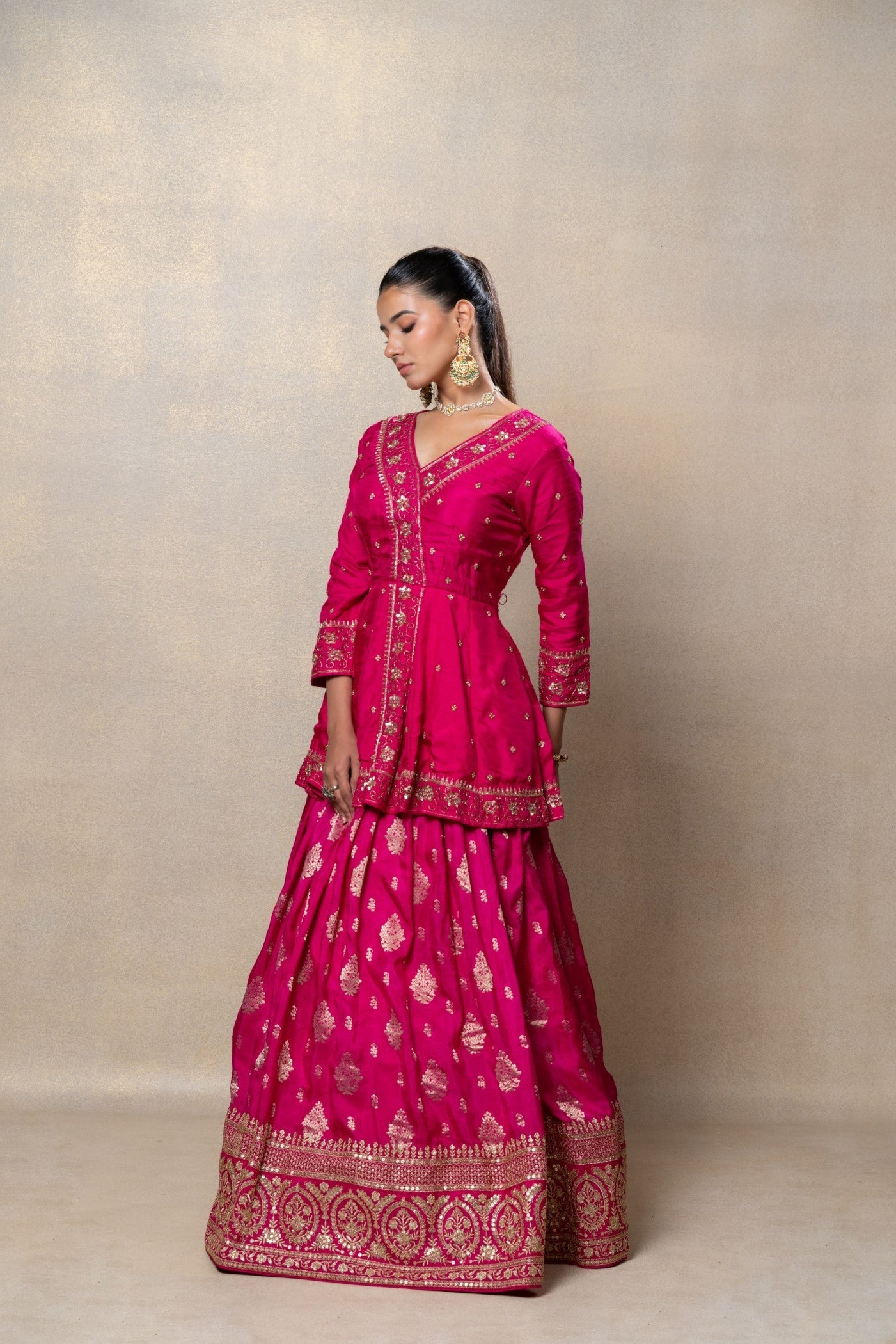 Flamingo pink soft silk indo-western set