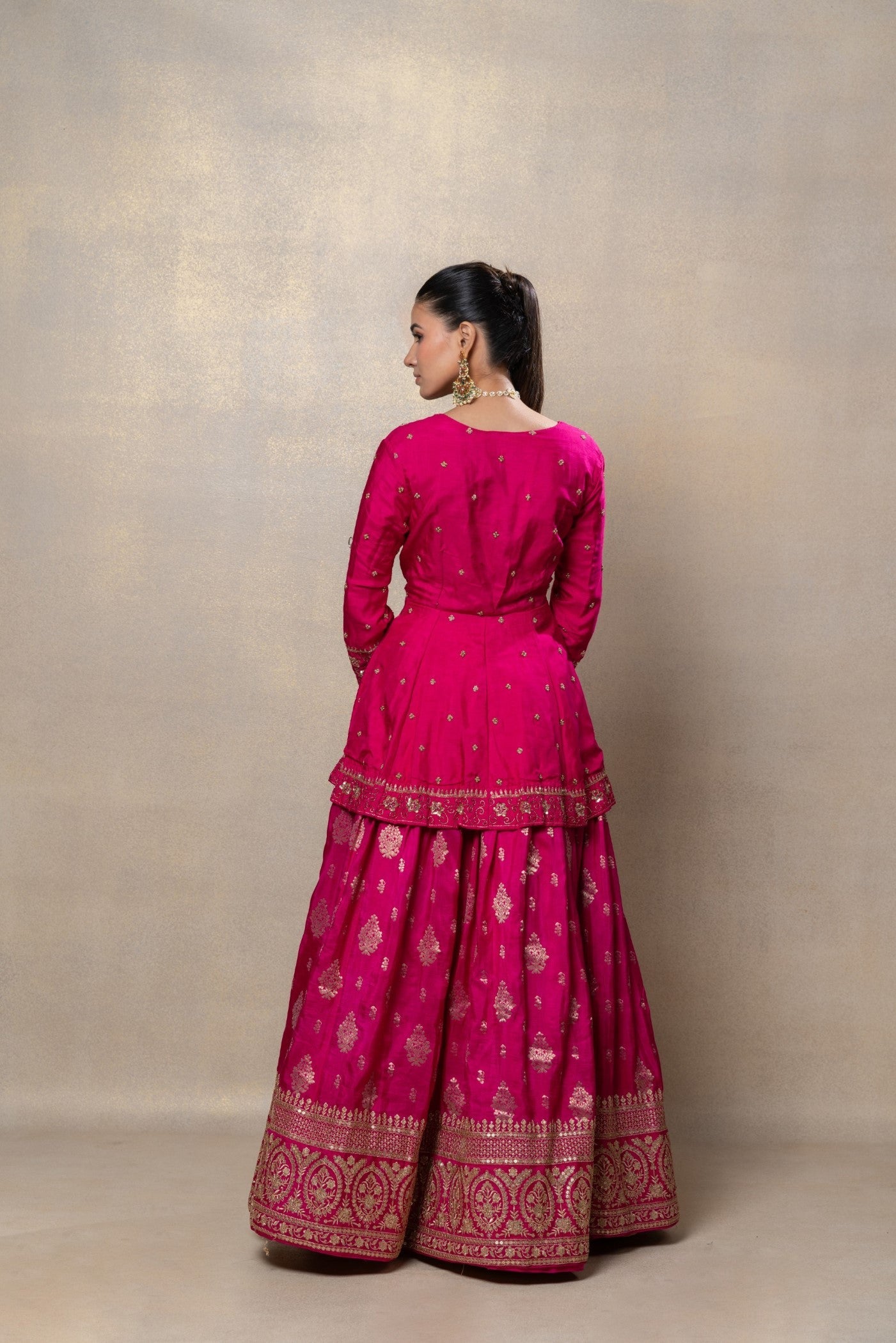Flamingo pink soft silk indo-western set
