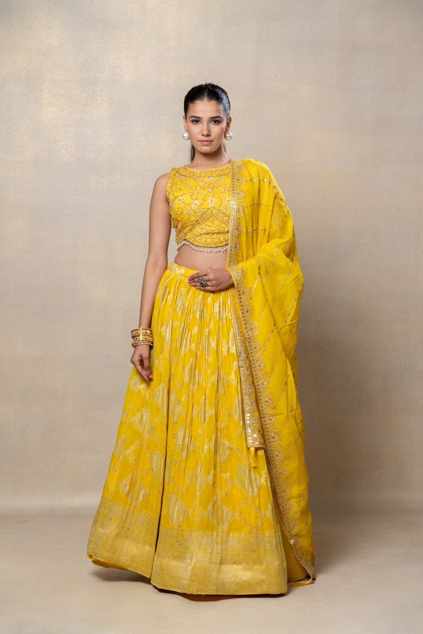 Daffodil yellow soft silk lehenga set