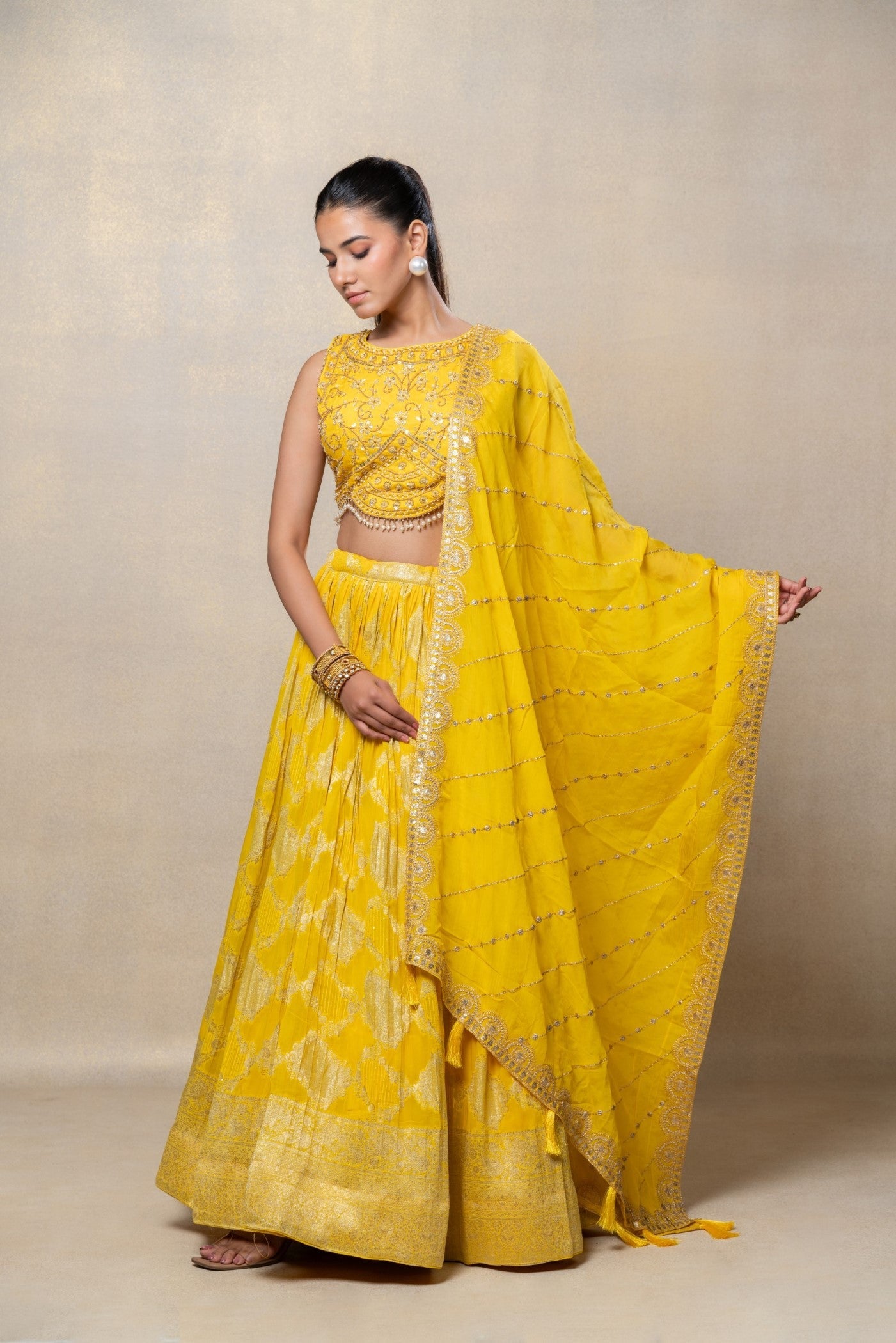 Daffodil yellow soft silk lehenga set