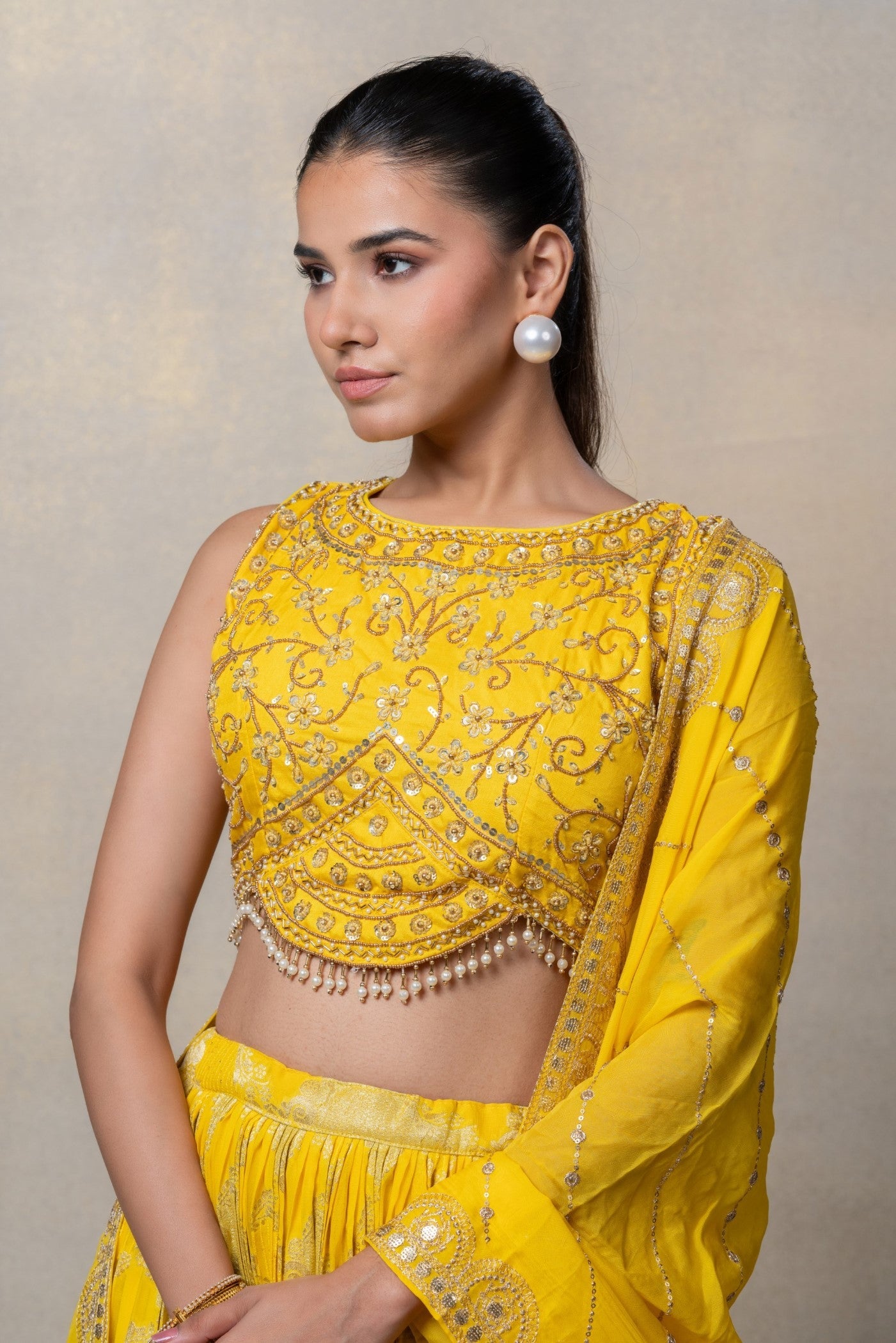 Daffodil yellow soft silk lehenga set