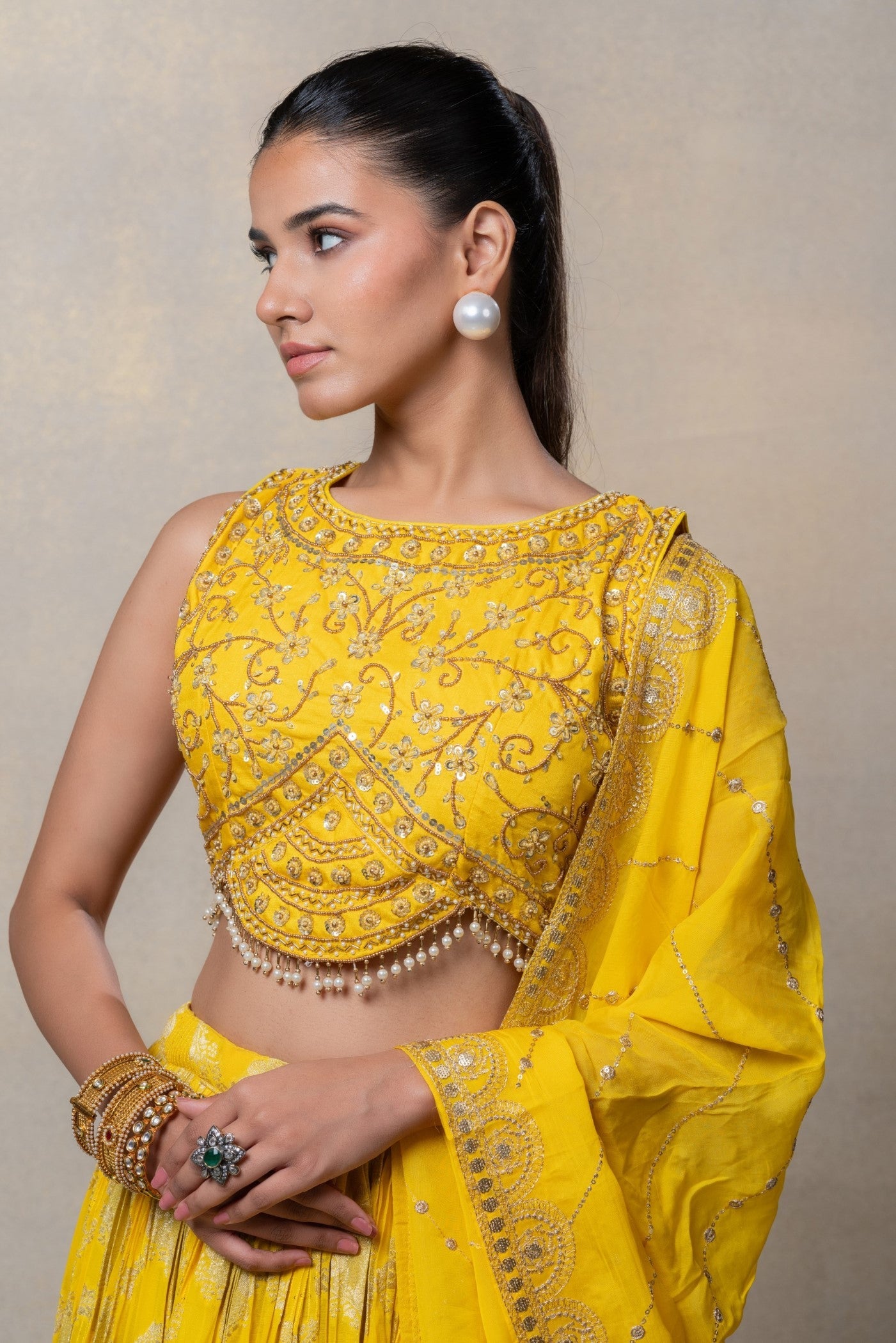 Daffodil yellow soft silk lehenga set