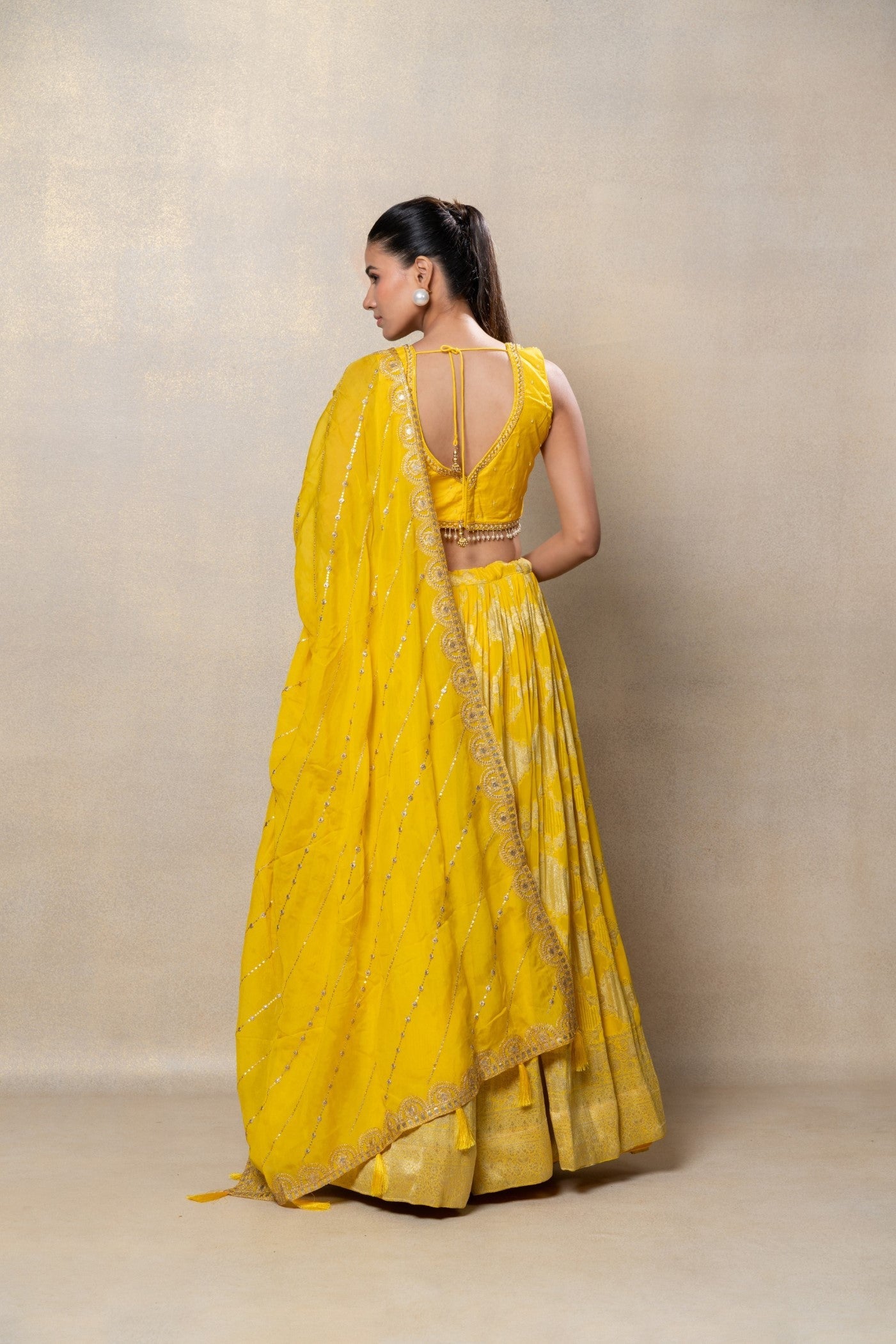 Daffodil yellow soft silk lehenga set