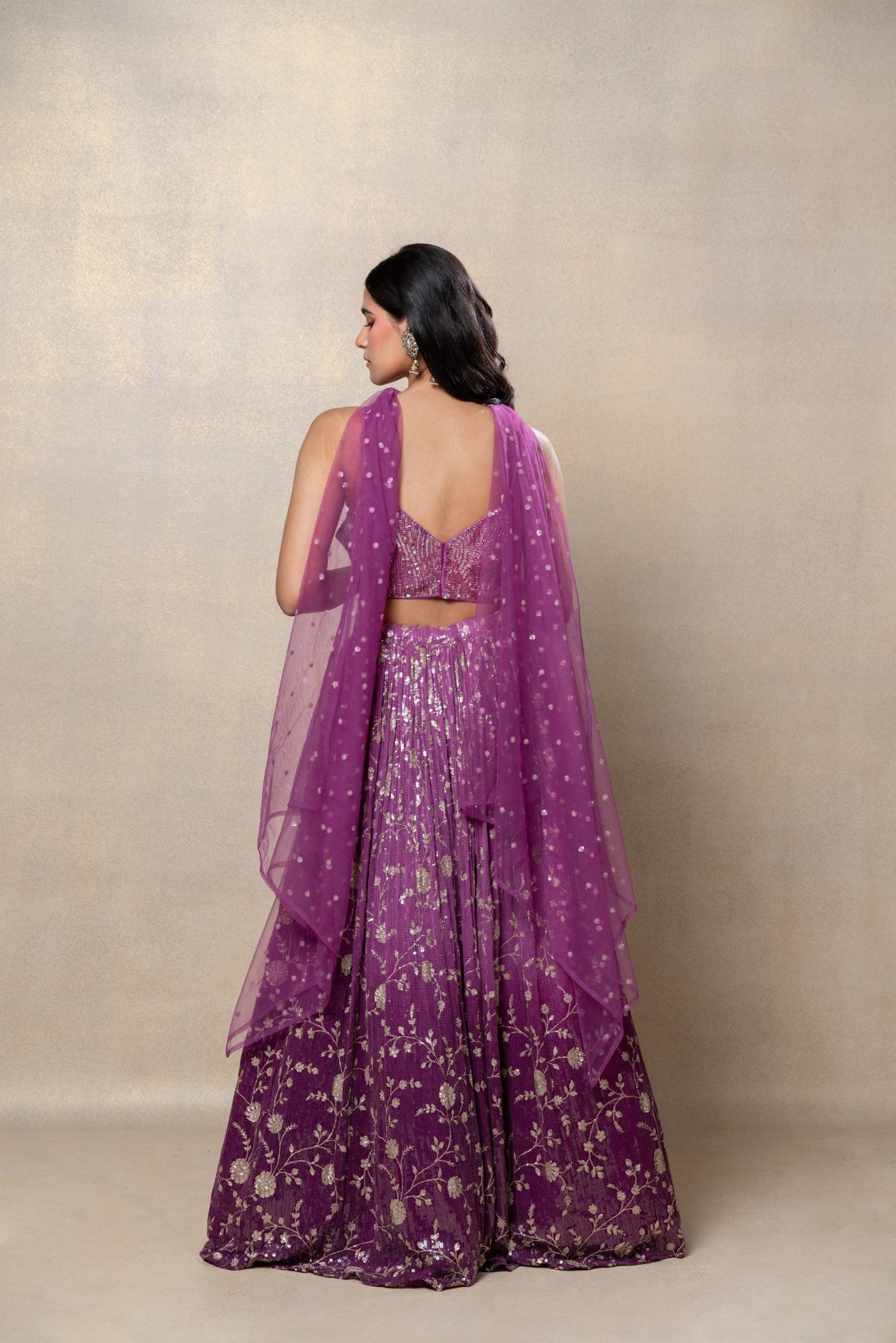 Ombre purple sequinned net lehenga set