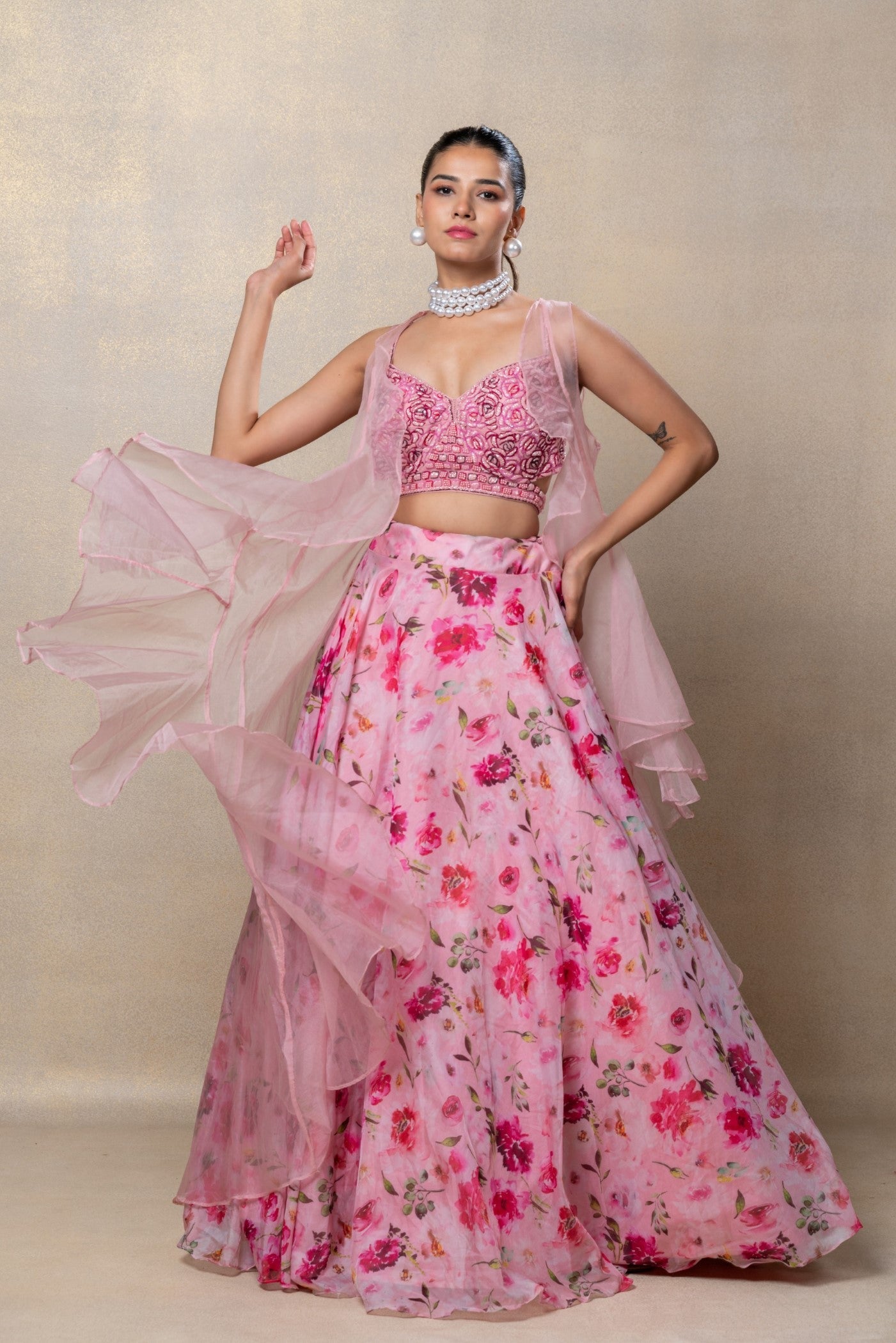 Blush pink organza lehenga set