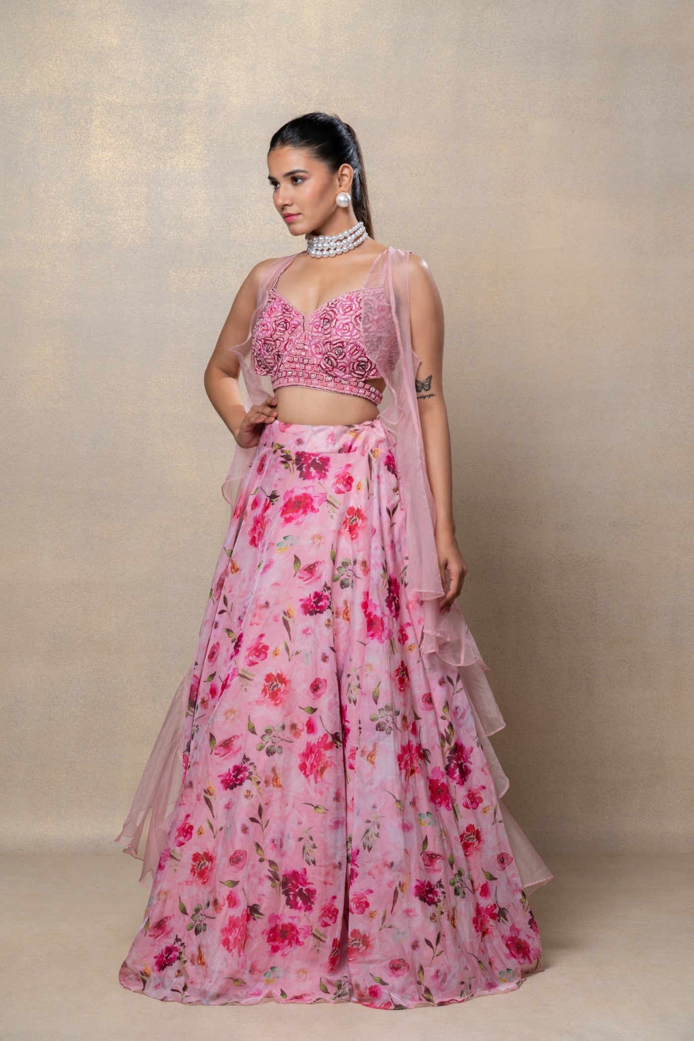 Blush pink organza lehenga set