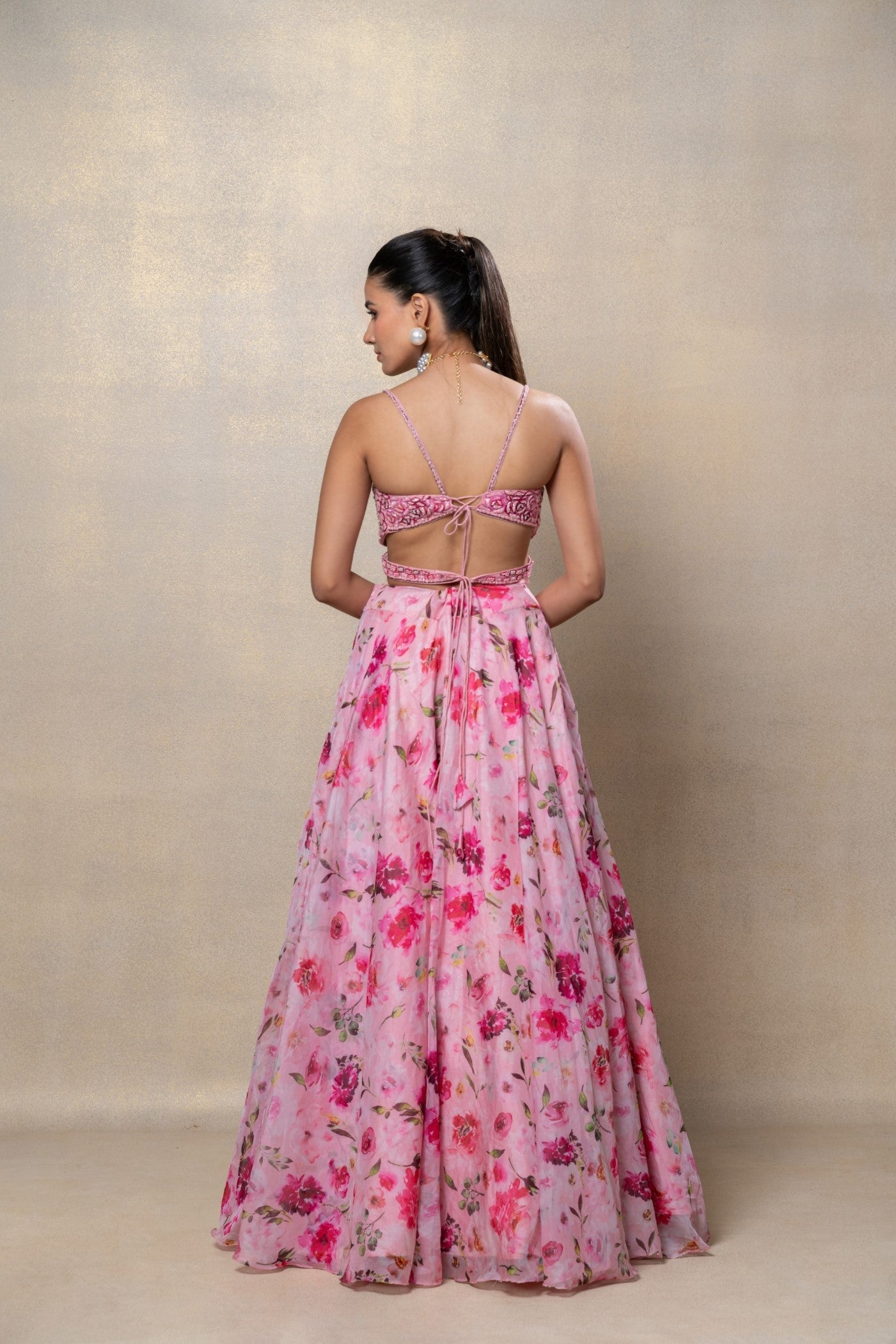 Blush pink organza lehenga set