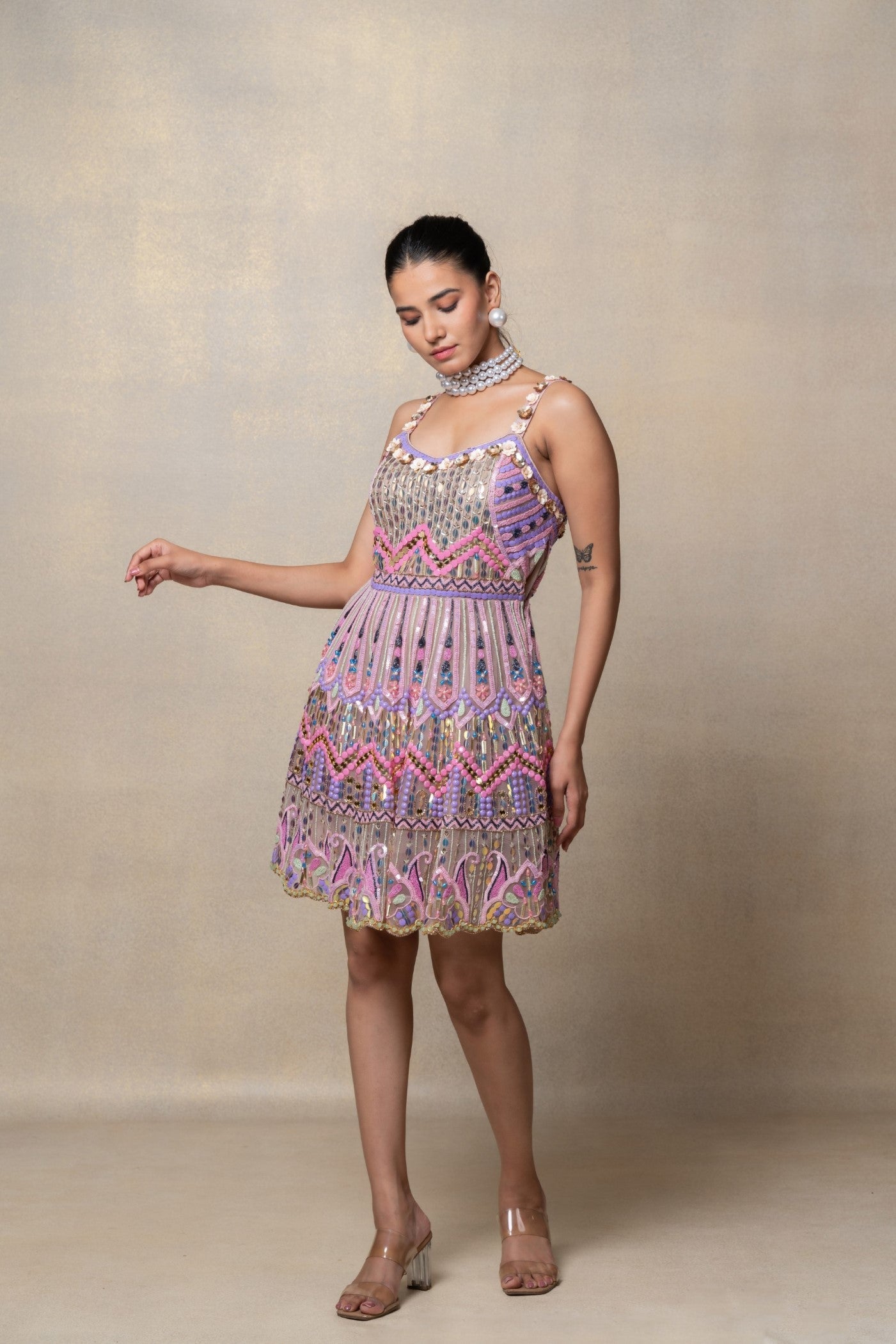 Iris purple heavily embellished net frock