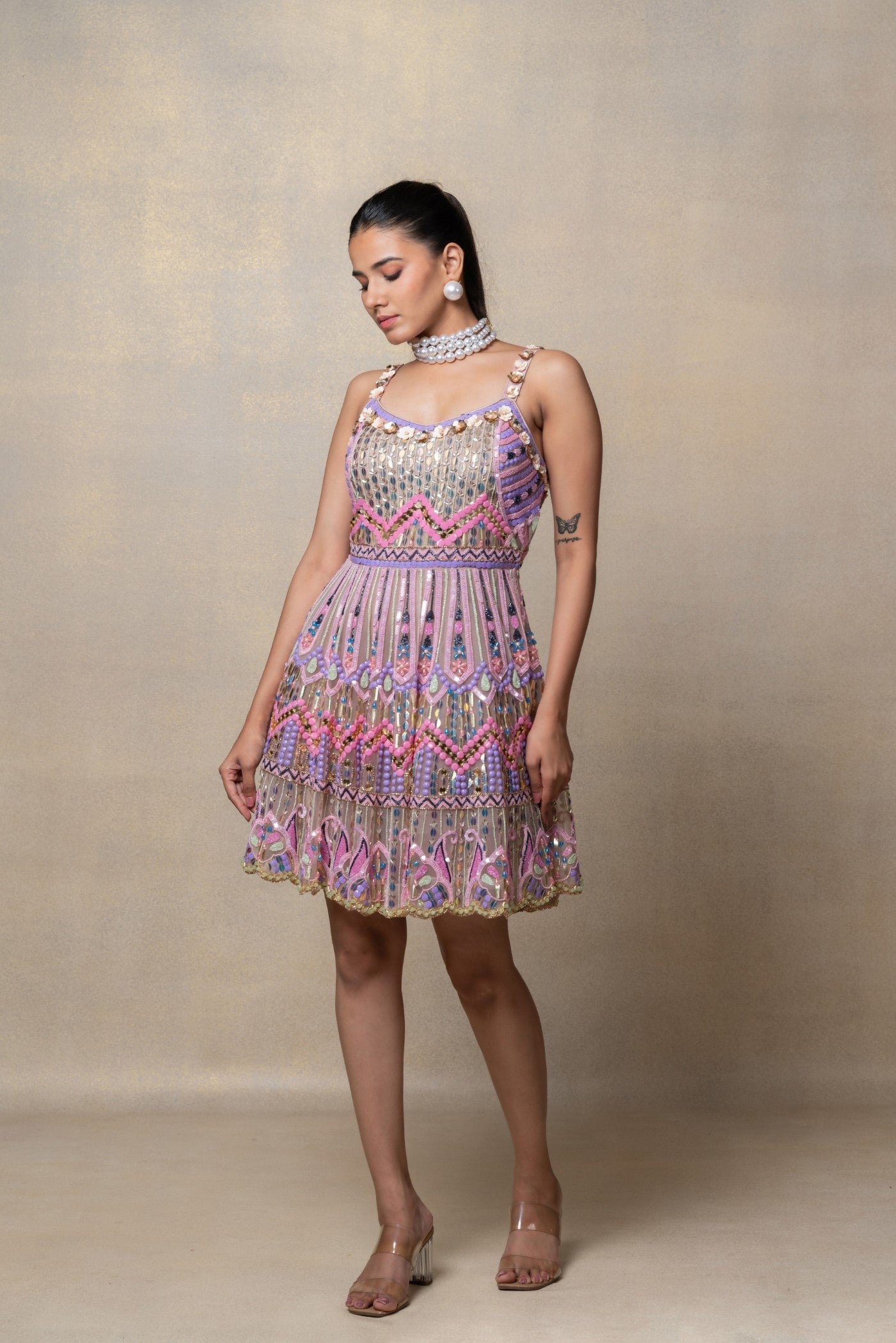 Iris purple heavily embellished net frock