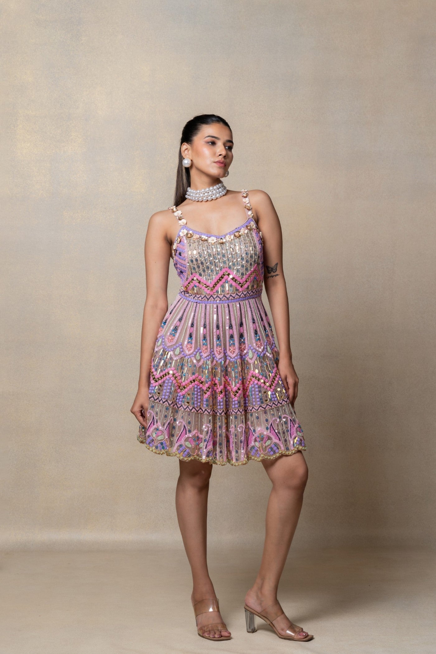 Iris purple heavily embellished net frock