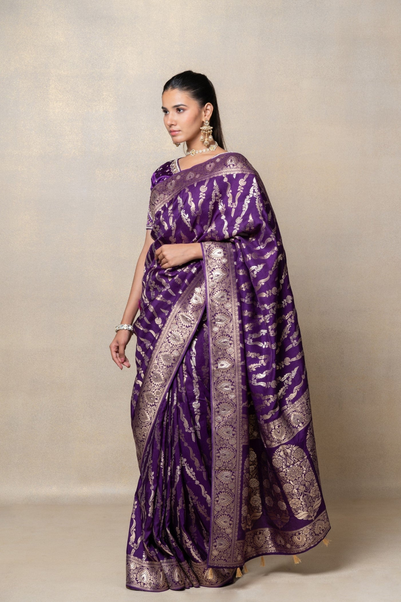 Deep purple silk saree