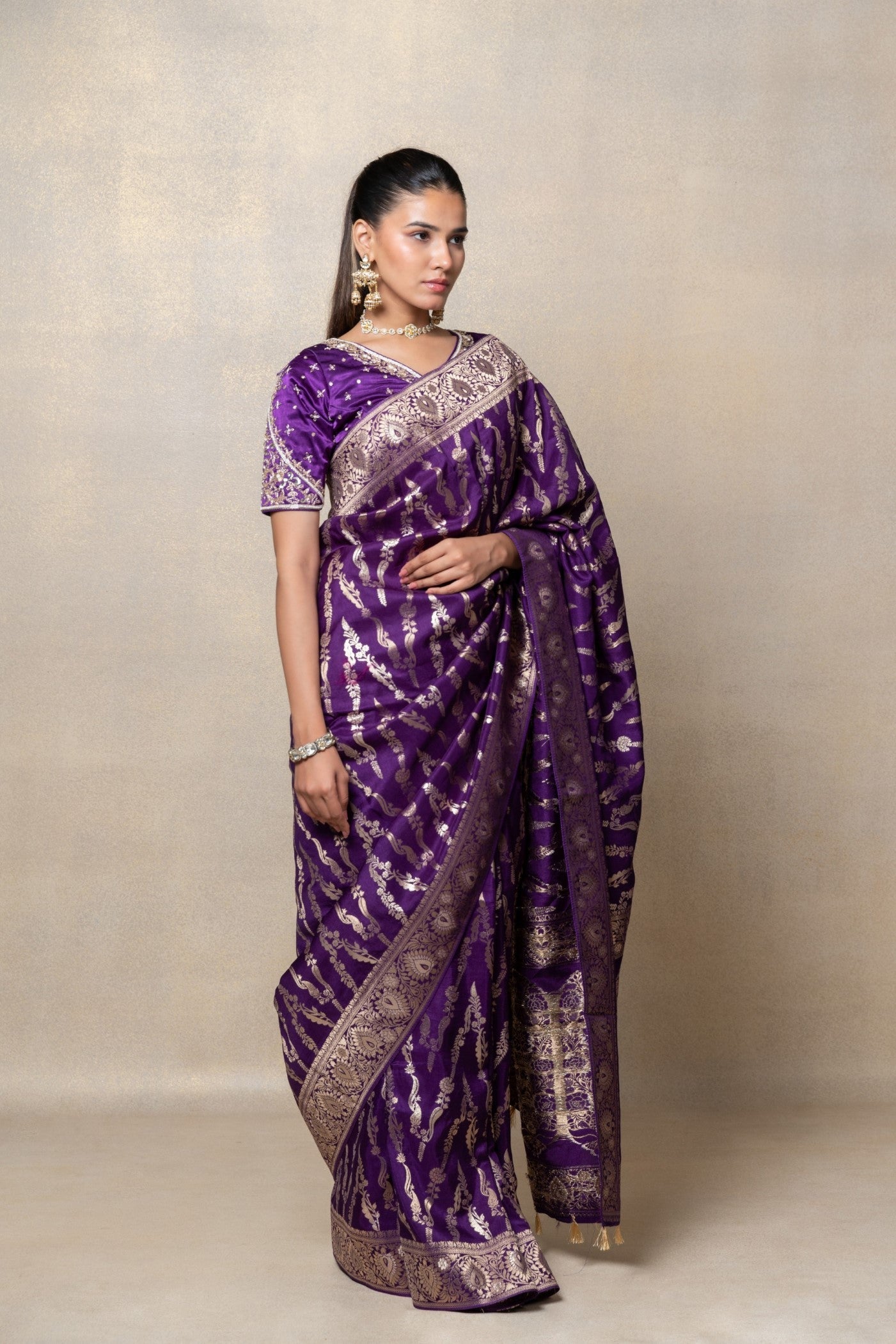 Deep purple silk saree