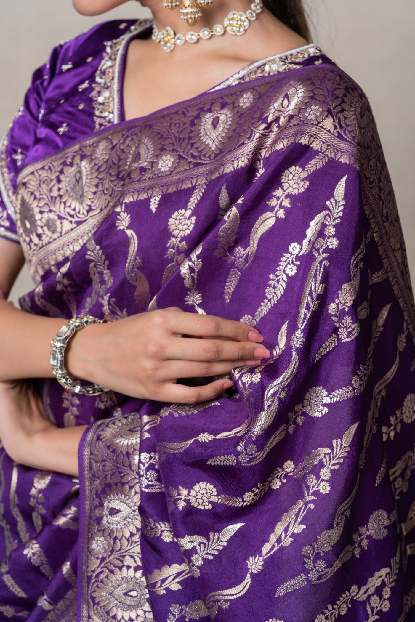 Deep purple silk saree