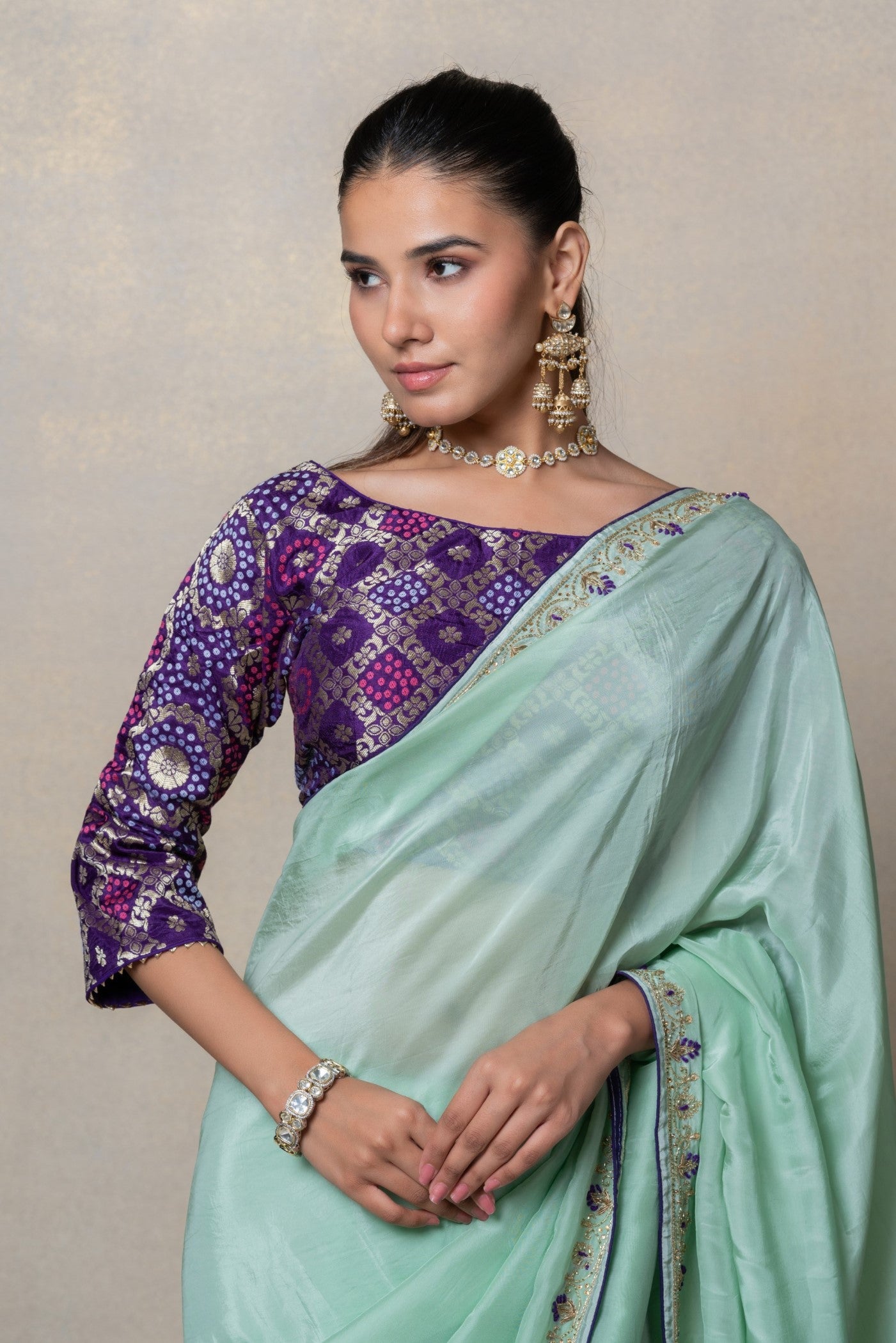Sage green crepe silk saree