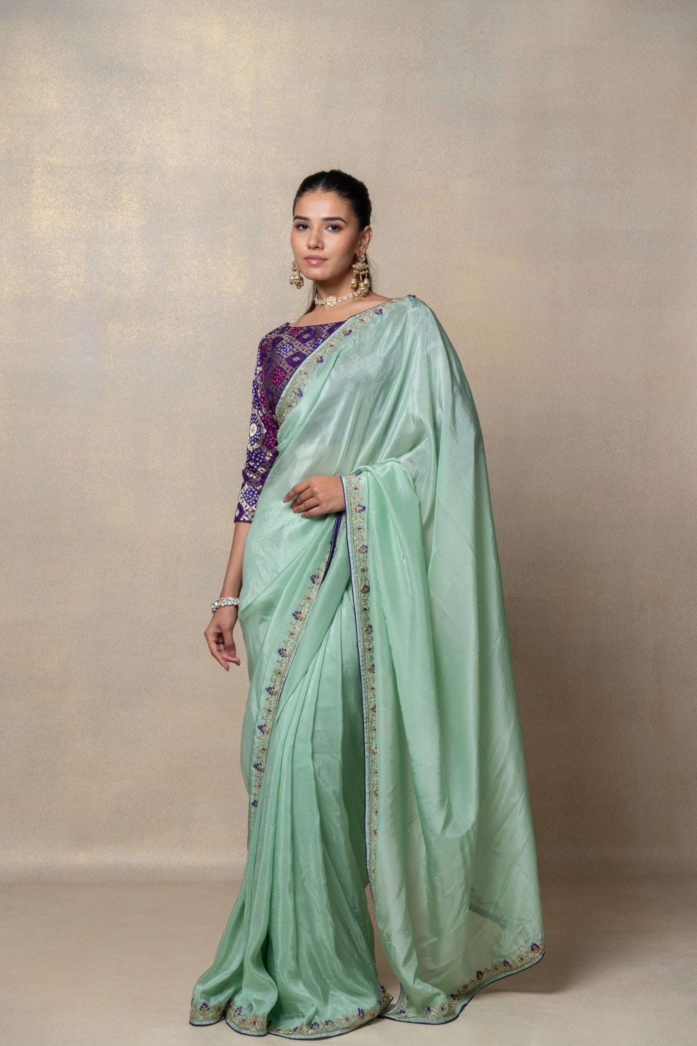 Sage green crepe silk saree