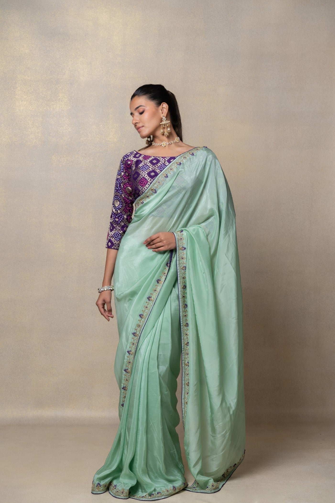 Sage green crepe silk saree