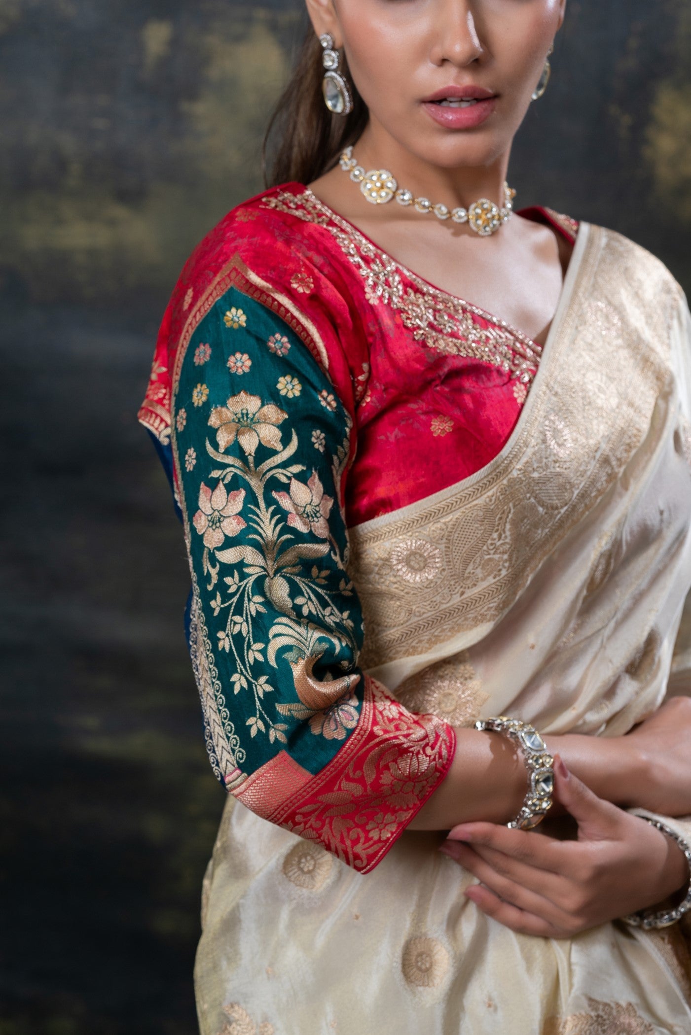 Golden beige silk saree